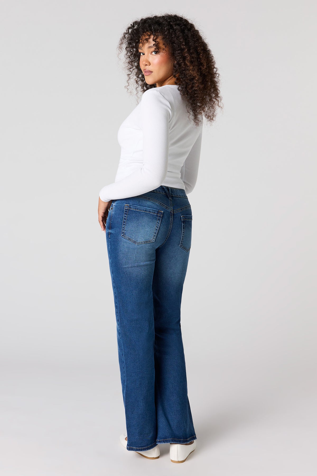 Alt View 3. Low Rise Push Up Flare Dark Jean - Denim Blue