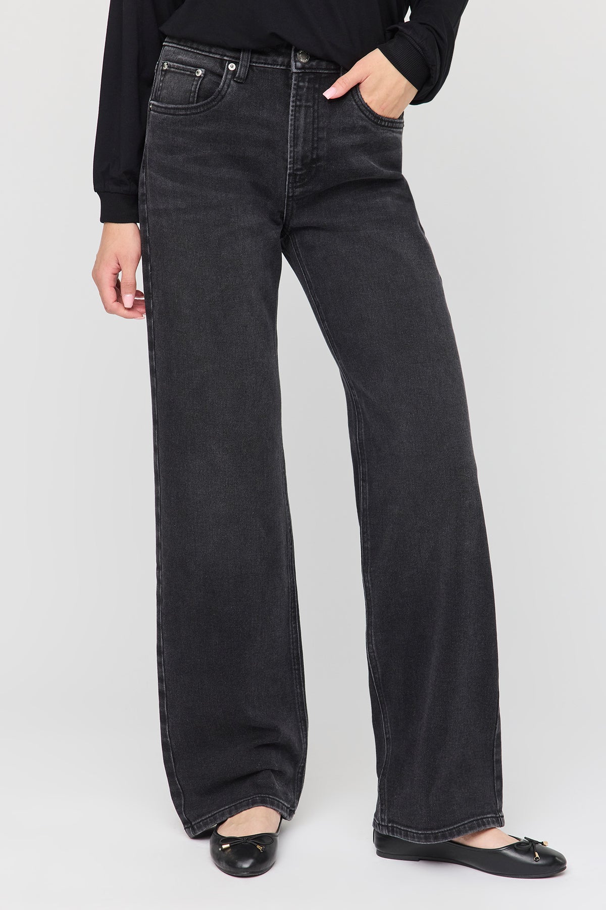 Alt View 2. Sydney Stretch High Rise Straight Washed Black Jean - Black
