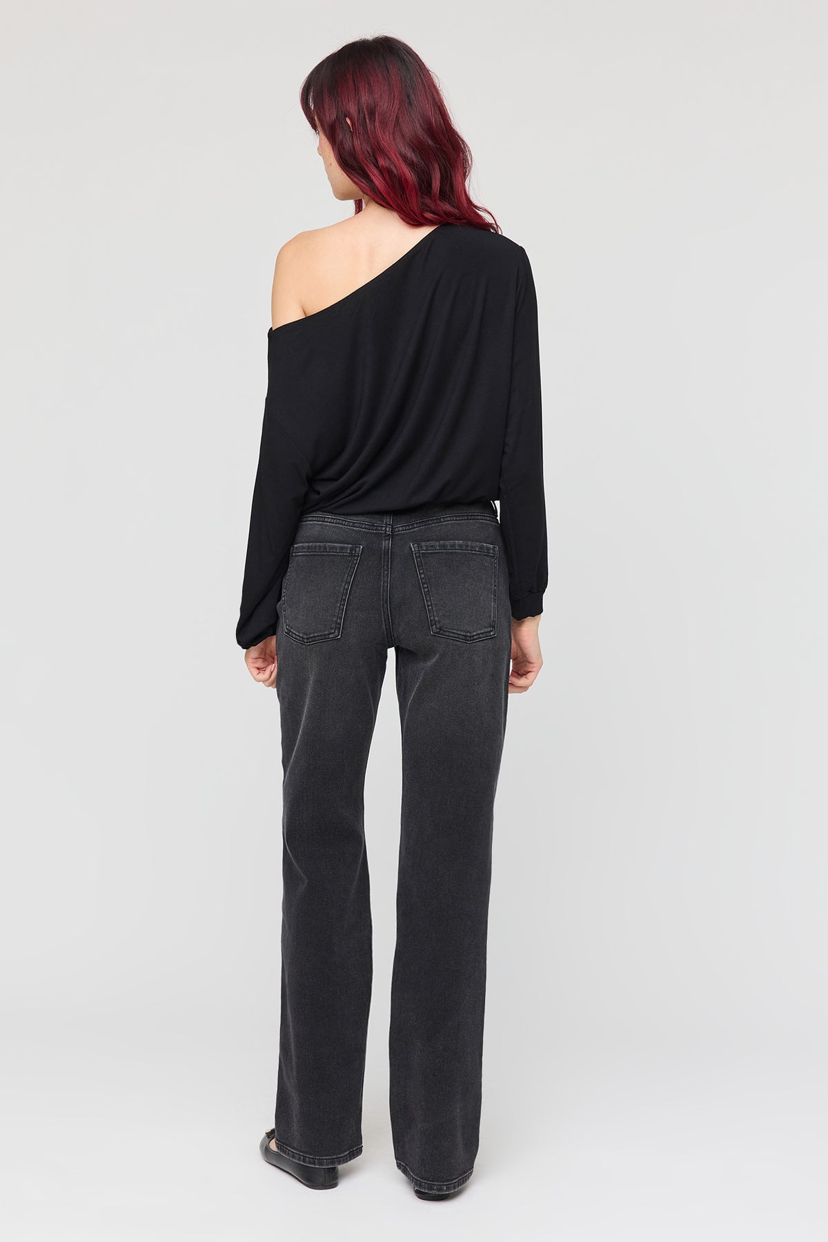 Alt View 3. Sydney Stretch High Rise Straight Washed Black Jean - Black