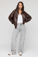 Sydney Stretch High Rise Straight Wide Leg Grey Jean