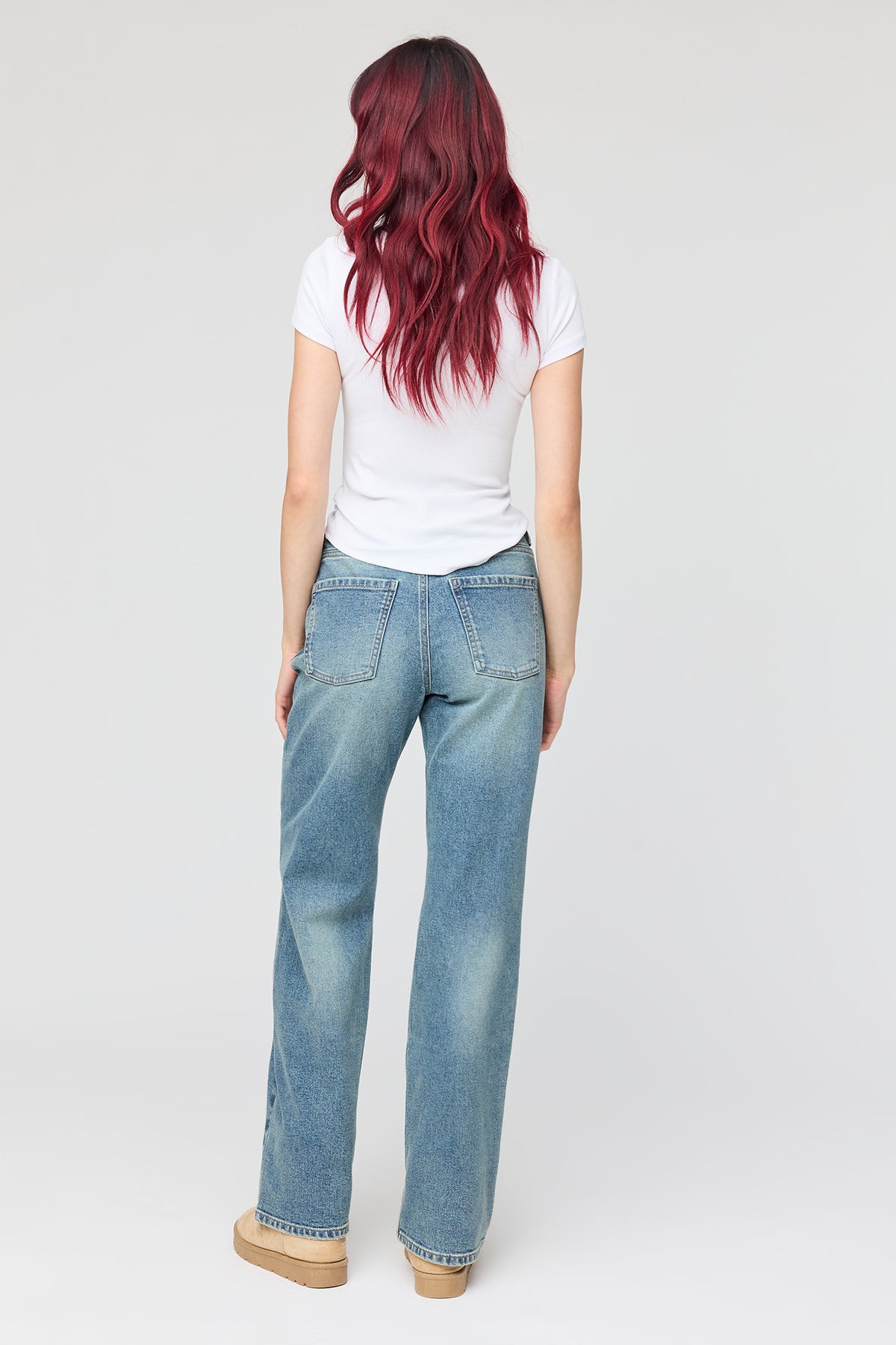 Alt View 3. Sydney Stretch High Rise Straight Vintage Dark Jean - Midnight Blue