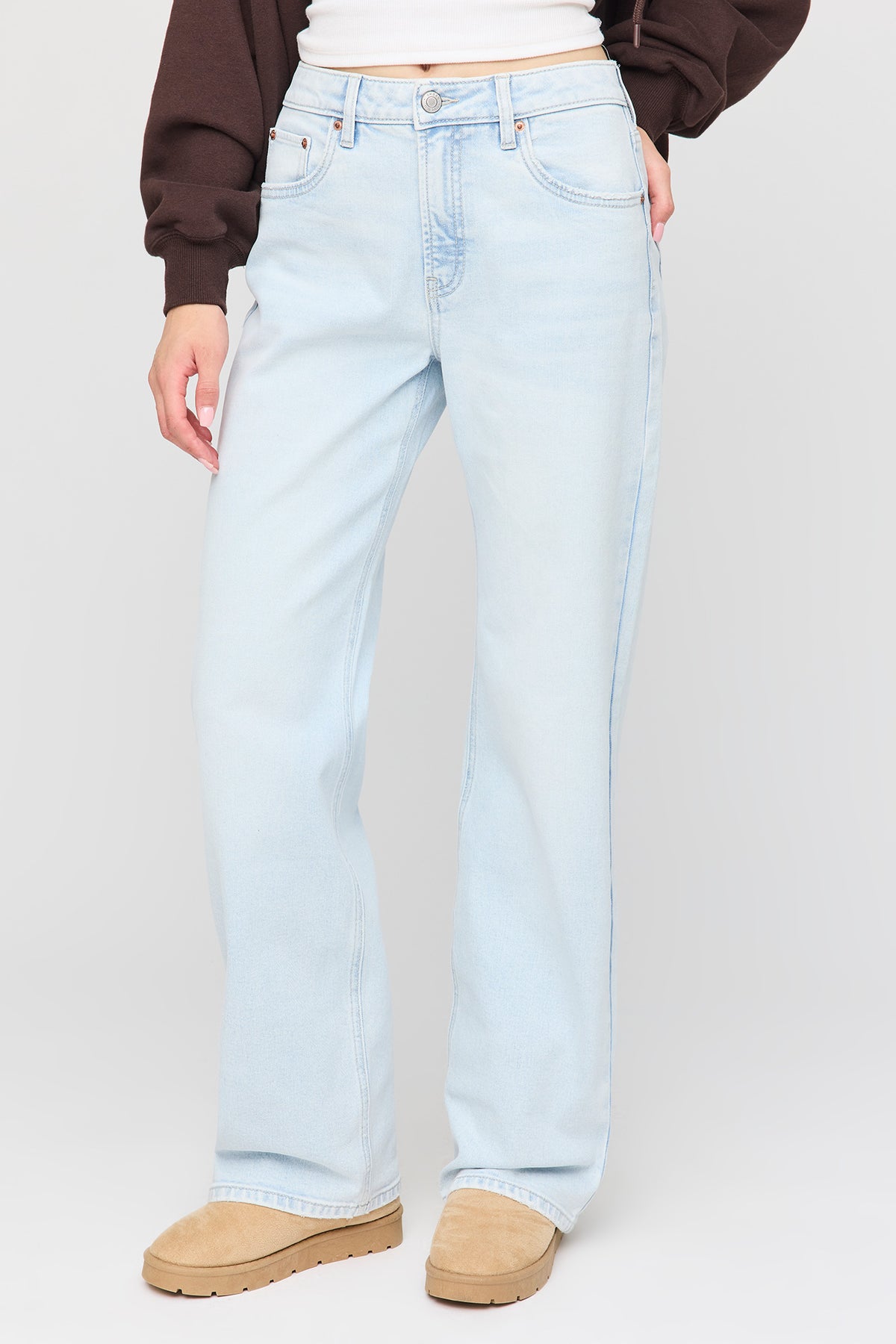 Alt View 2. Sydney Stretch High Rise Straight Light Jean - Light Denim Blue
