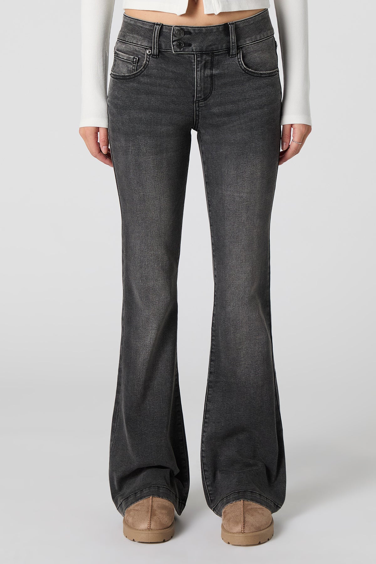 Alt View 2. Low Rise Flare Washed Black Jean - Black