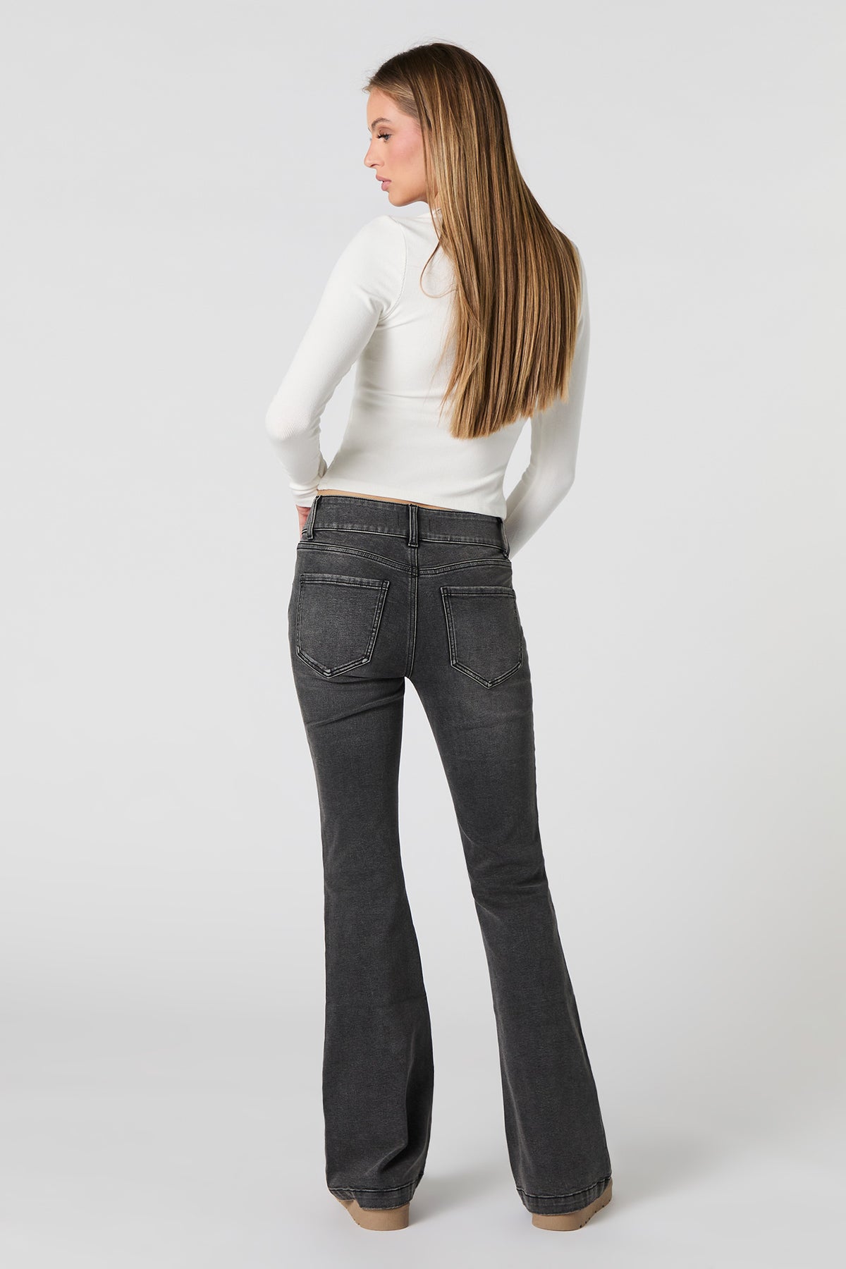 Alt View 3. Low Rise Flare Washed Black Jean - Black
