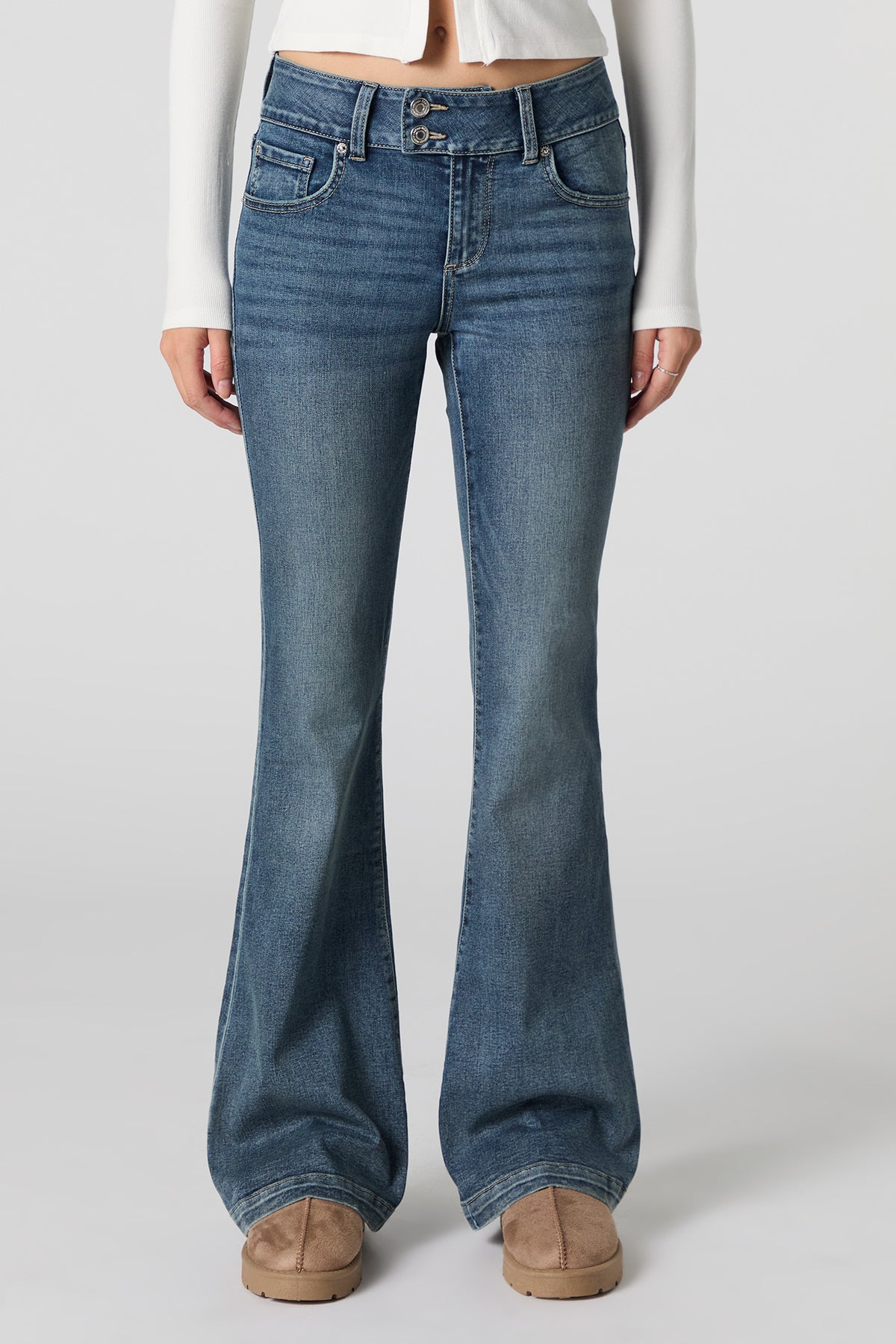 Alt View 2. Low Rise Flare Vintage Dark Jean - Midnight Blue