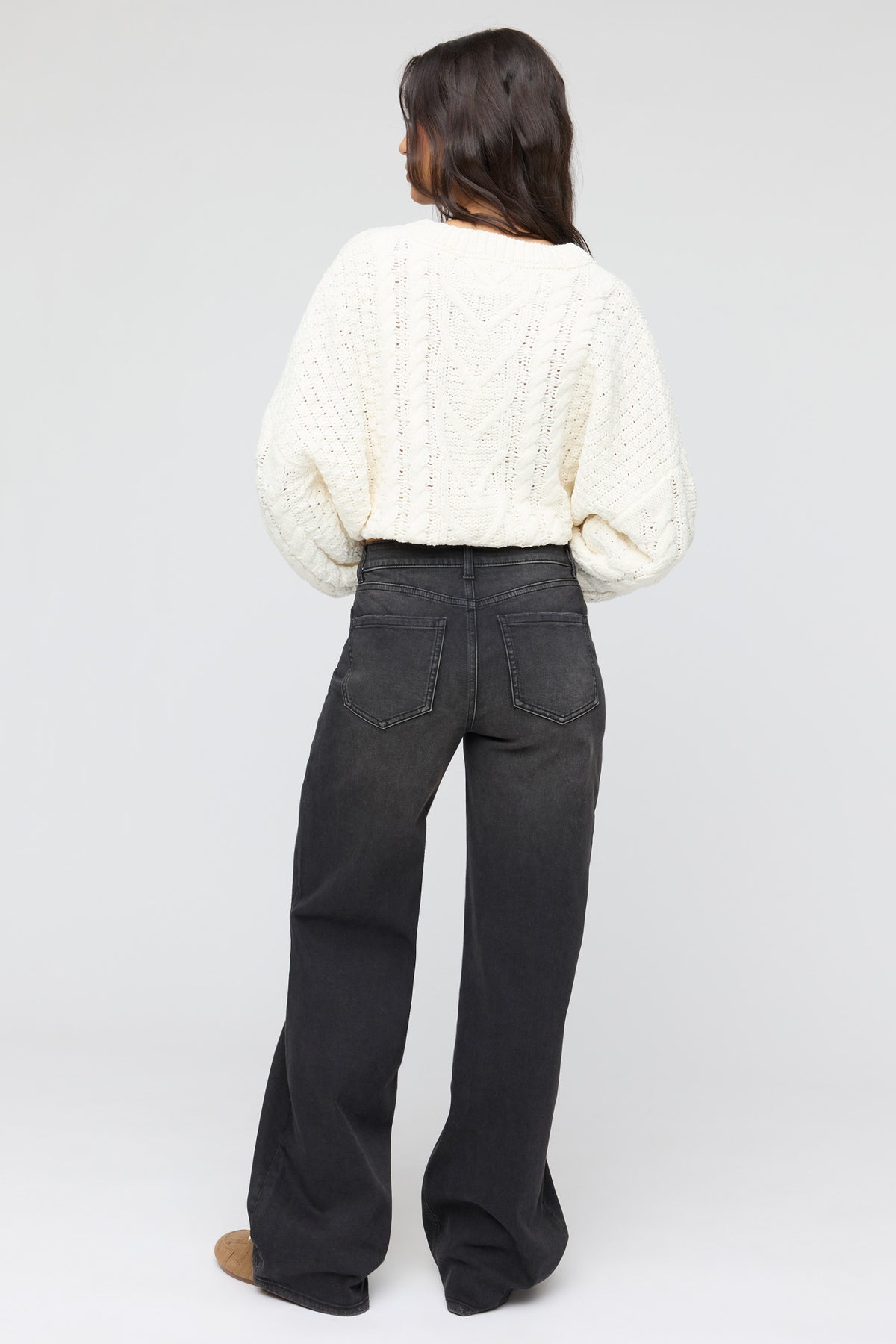 Alt View 3. Paris Stretch High Rise Wide Leg Black Jean - Plaid