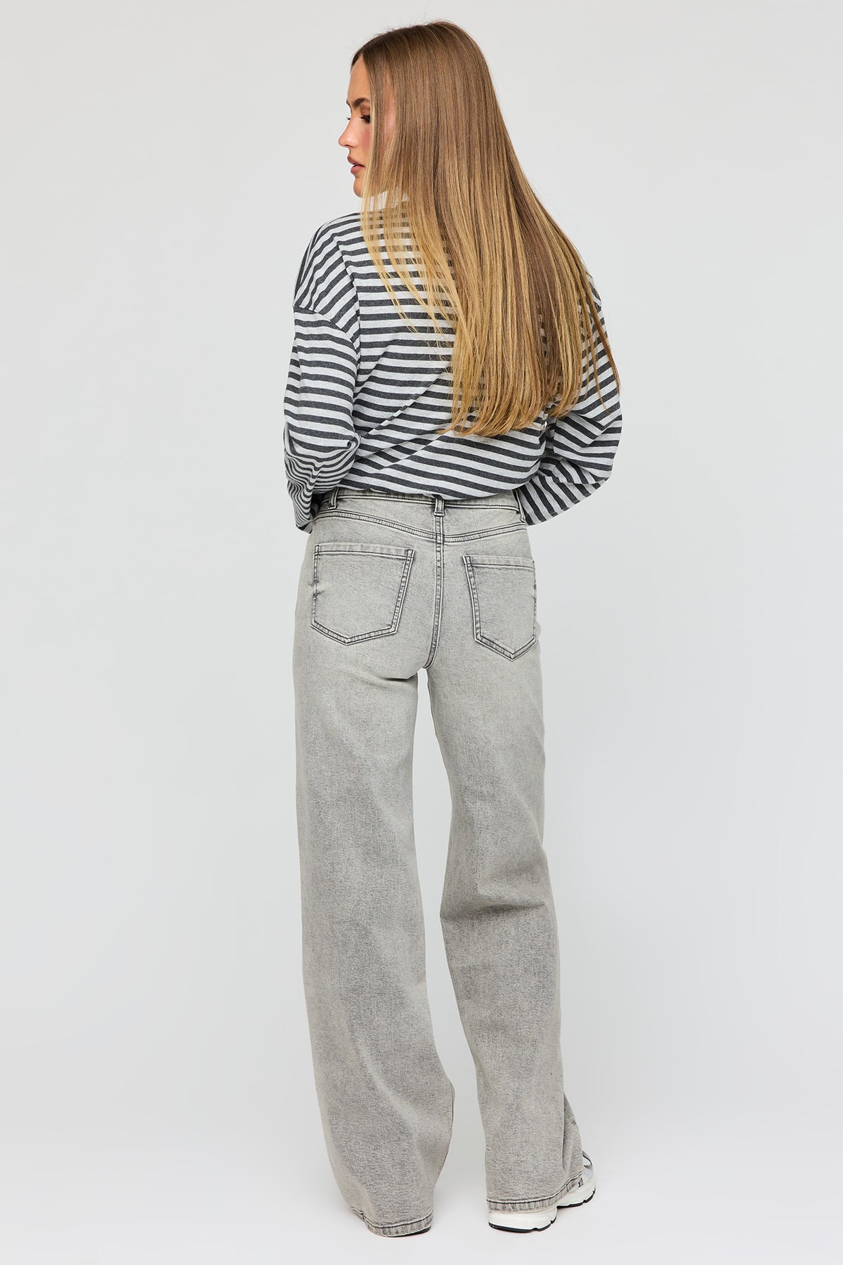 Alt View 3. Paris Stretch High Rise Wide Leg Grey Jean - Light Grey