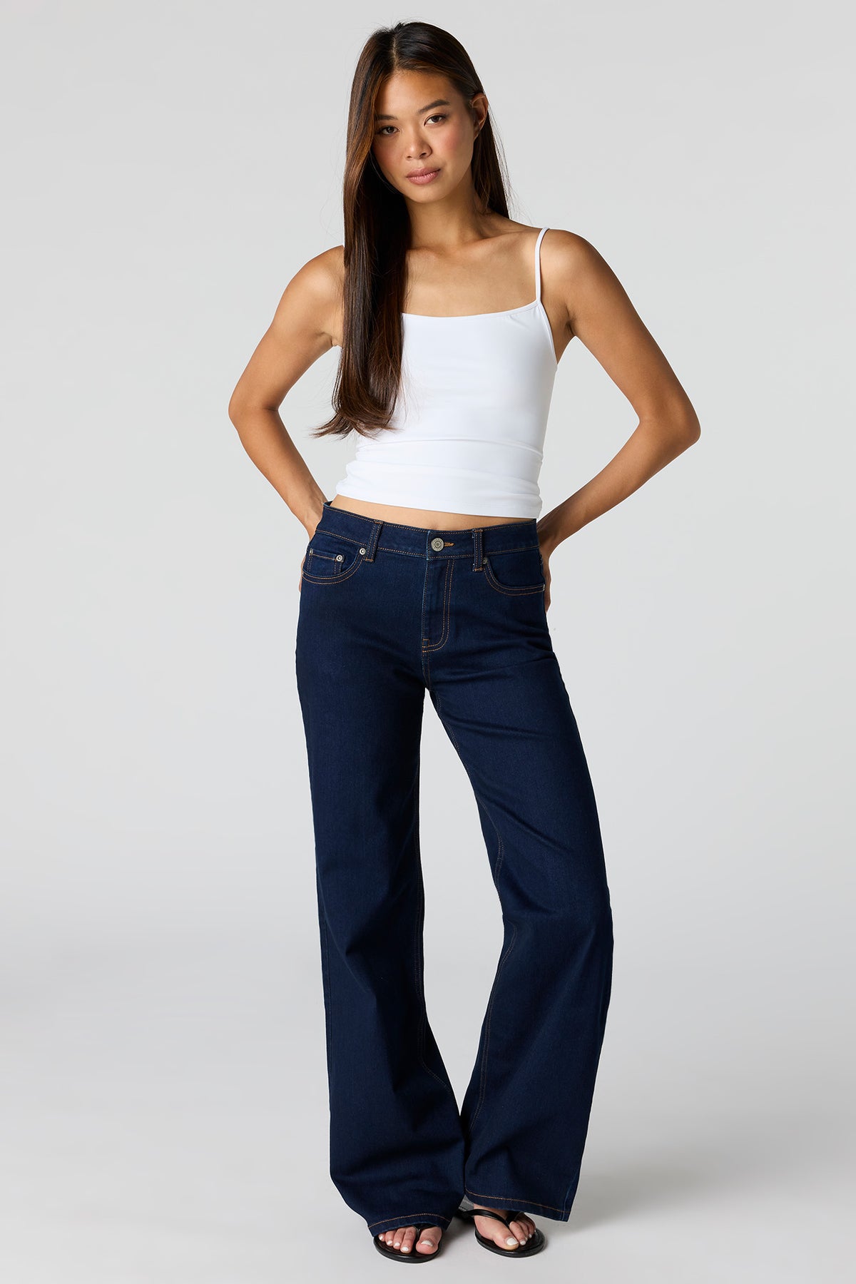 Paris Stretch High Rise Wide Leg Dark Rinse Jean - Rinse Denim