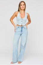 Paris Stretch High Rise Wide Leg Light Jean