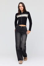 Jean Paris extensible noir à jambe large et taille haute 