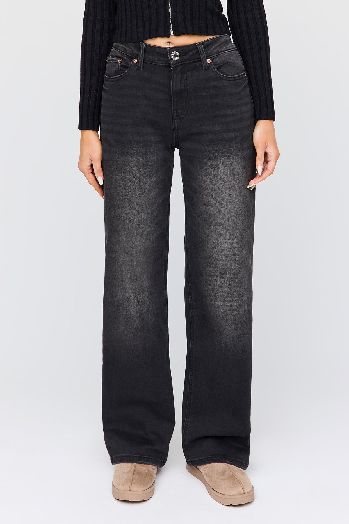 Vue alternative 2. Jean Paris extensible noir à jambe large et taille haute 