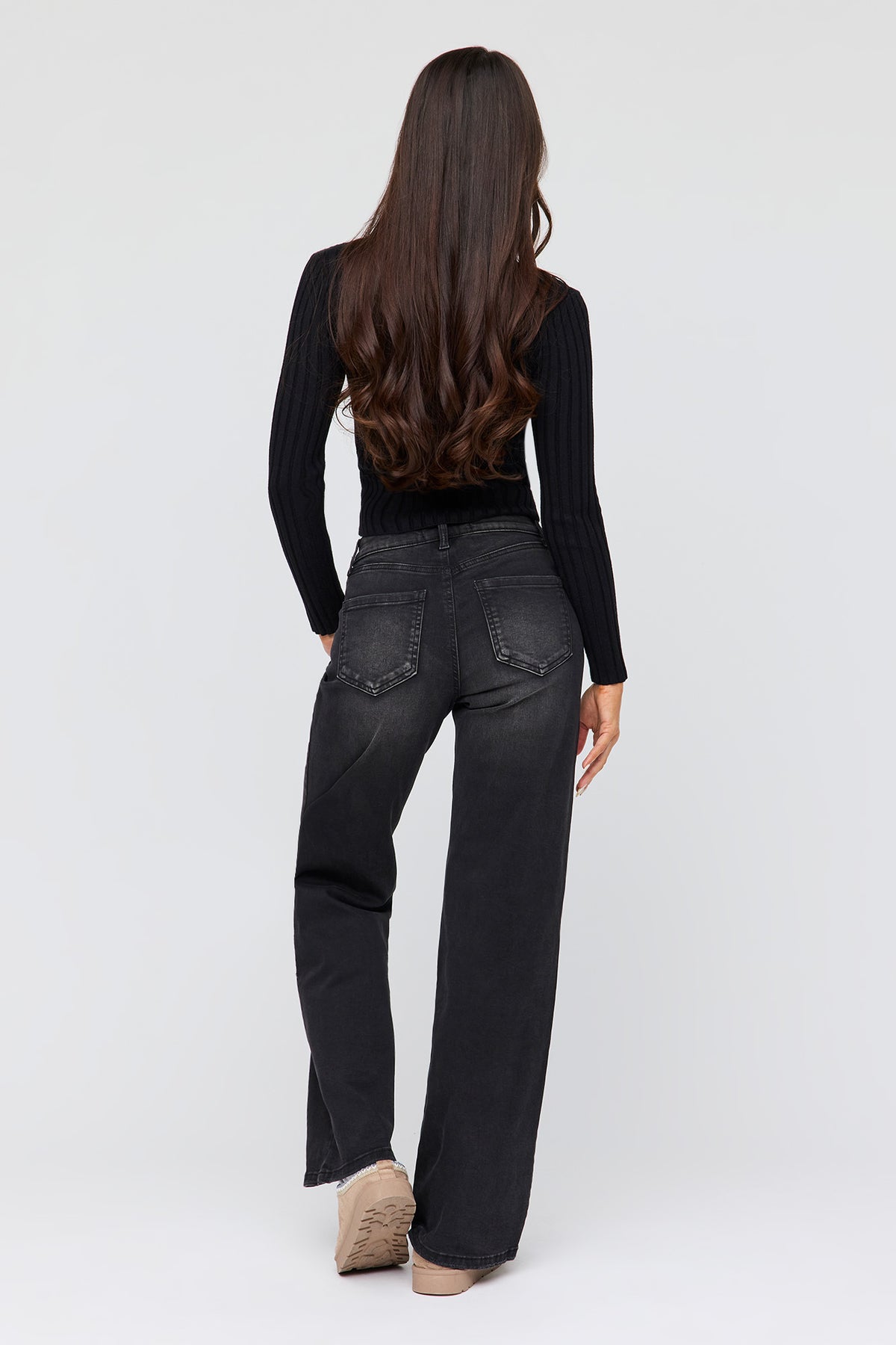 Vue alternative 3. Jean Paris extensible noir à jambe large et taille haute 