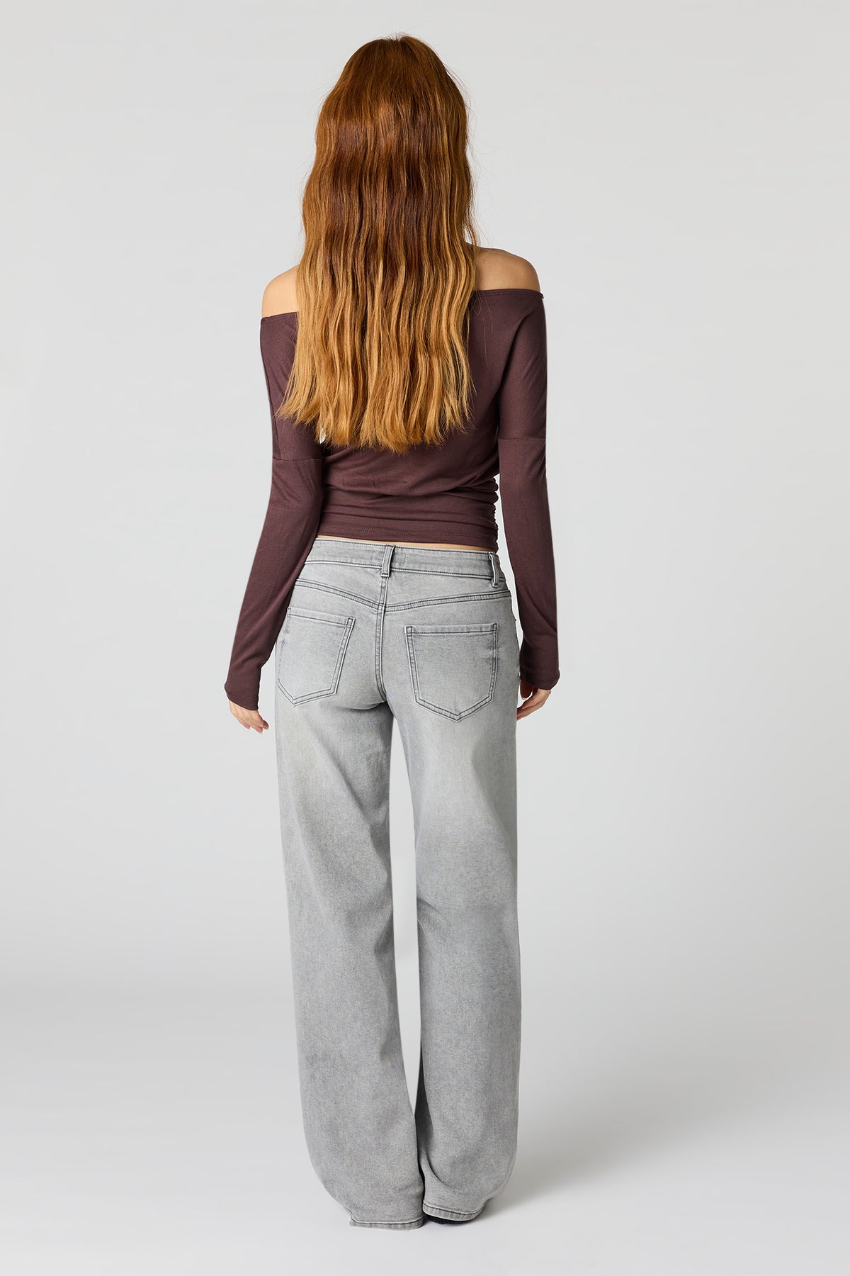 Alt View 3. Stretch Low Rise Baggy Light Grey Jean - Light Grey