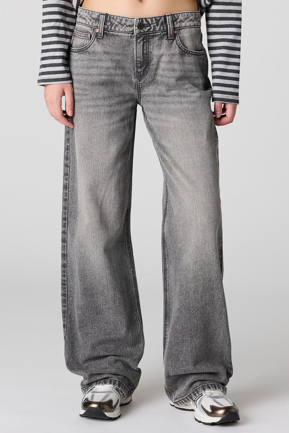Alt View 2. Brooklyn Low Rise Baggy Grey Jean - Charcoal