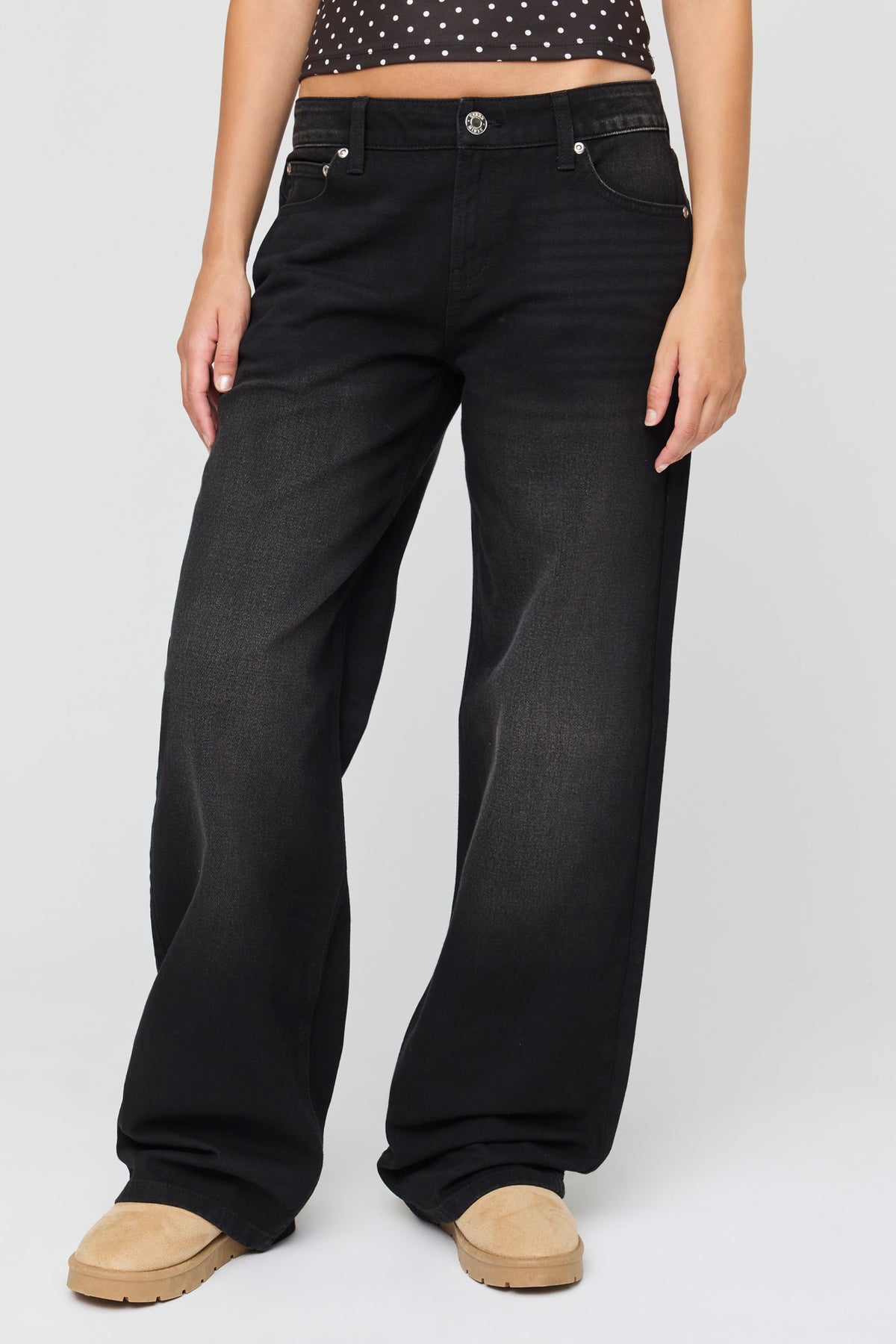 Vue alternative 2. Jean baggy Brooklyn délavé noir à taille basse 