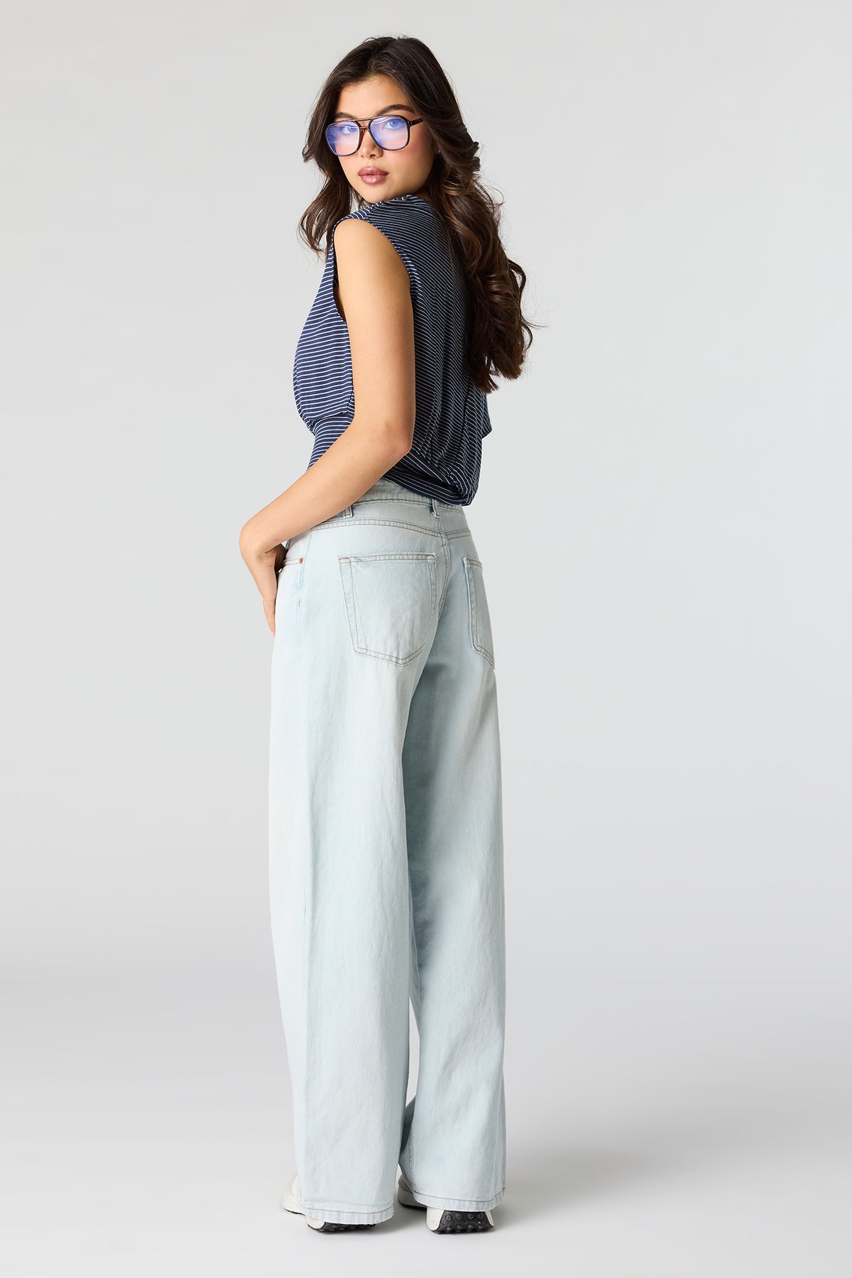 Alt View 3. Low Rise Super Baggy Bleach Jean - Sky Blue