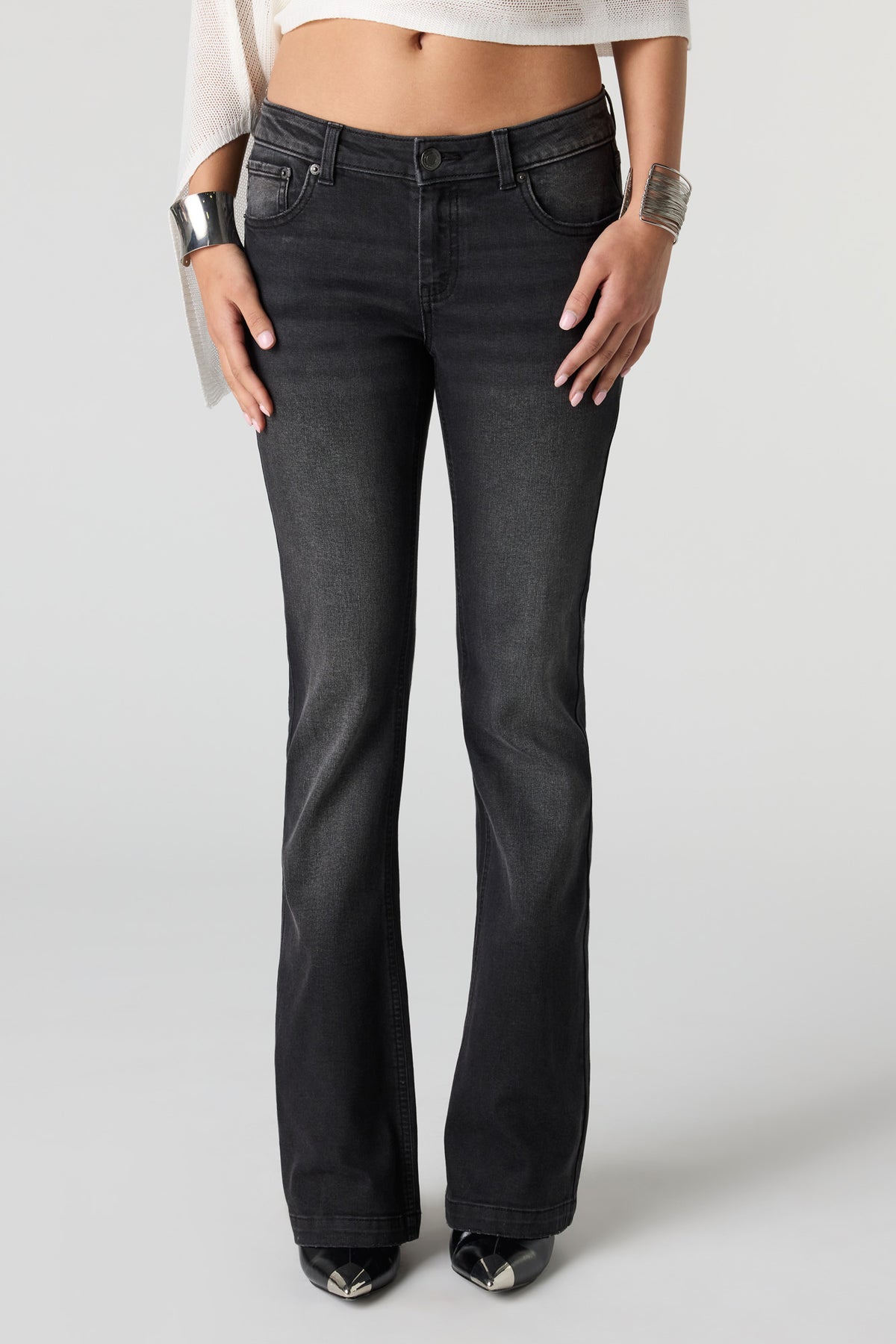 Alt View 2. Low Rise Flap Pocket Flare Jean - Black