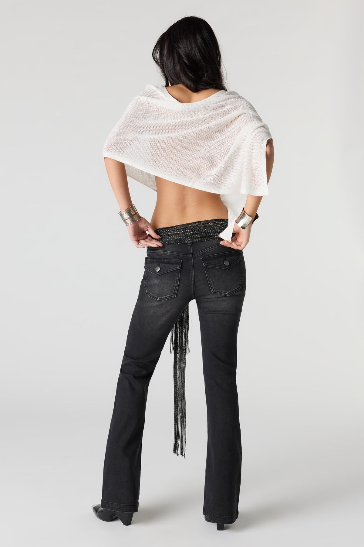 Alt View 3. Low Rise Flap Pocket Flare Jean - Black