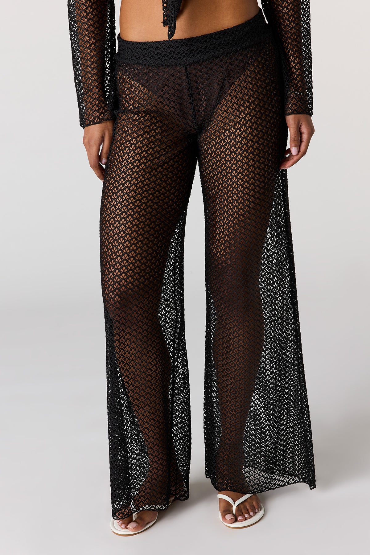Alt View 2. Crochet Wide Leg Pant Swim Cover Up - Black