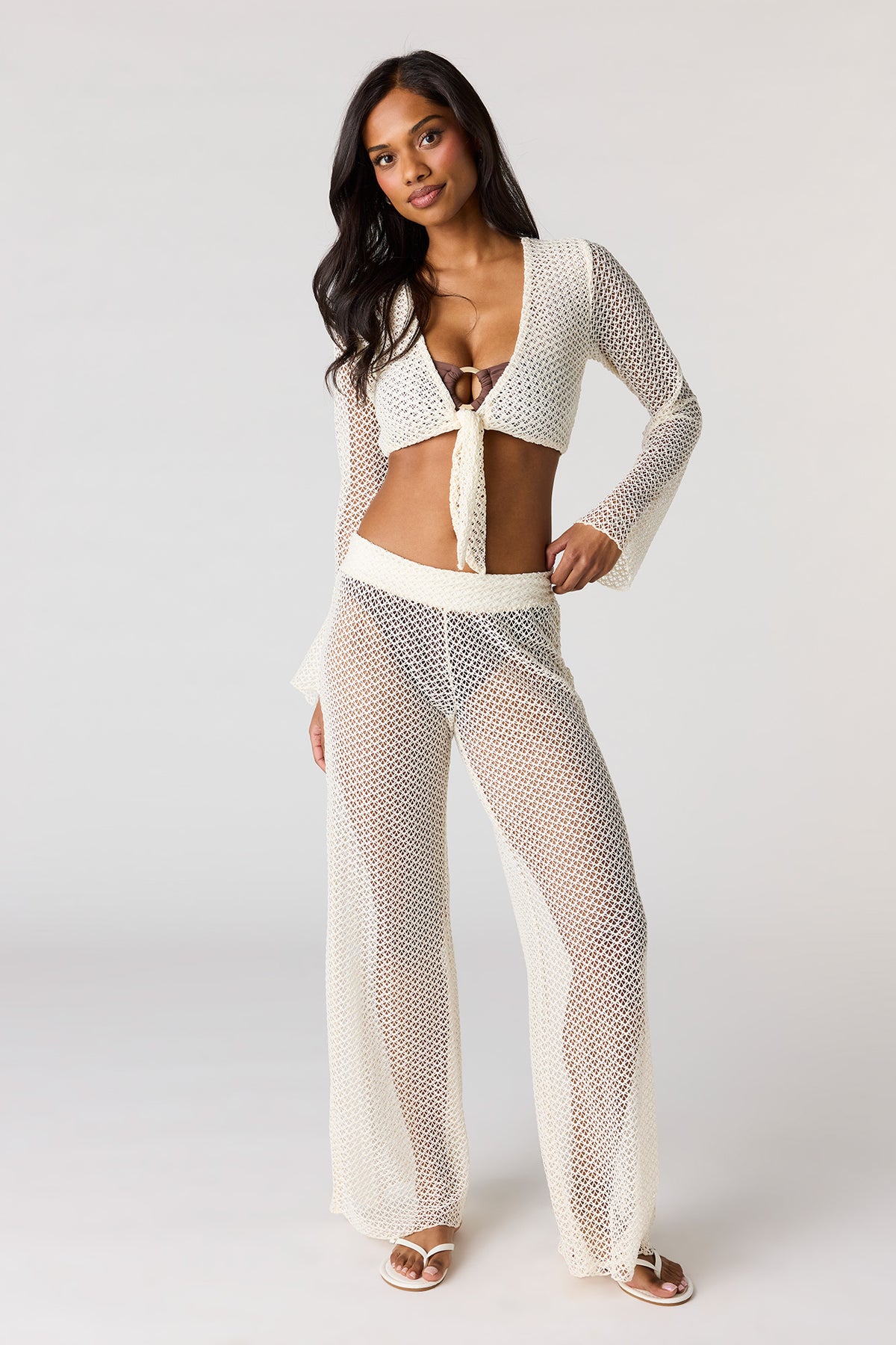 Alt View 7. Crochet Wide Leg Pant Swim Cover Up - Black