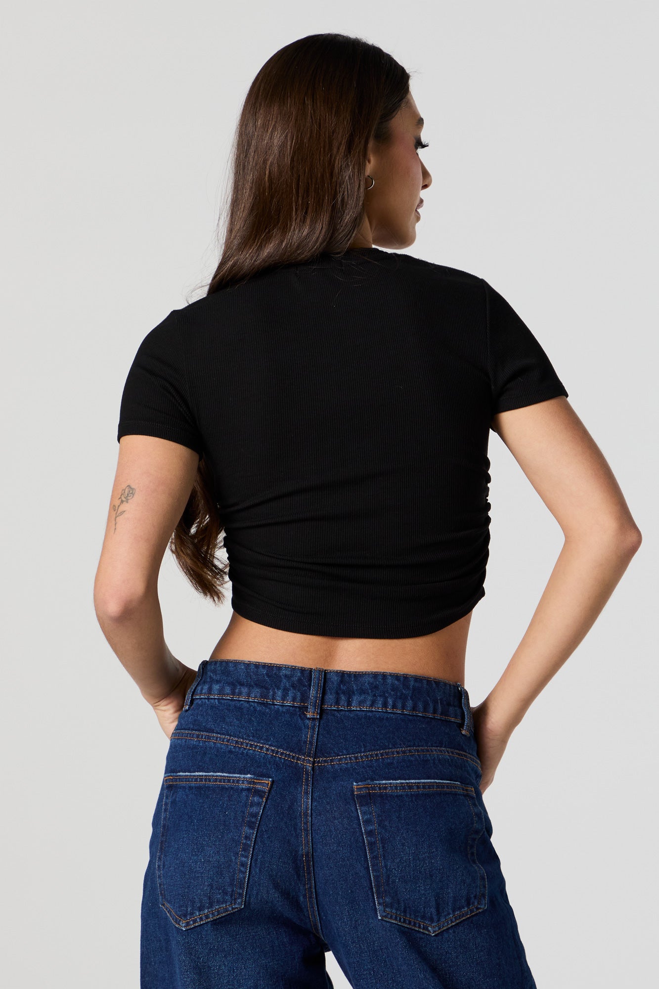 Ribbed Side Cinched Cropped T-Shirt
