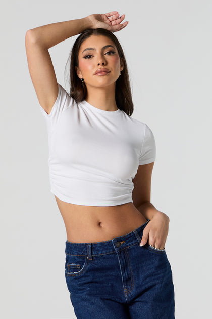 Ribbed Side Cinched Cropped T-Shirt