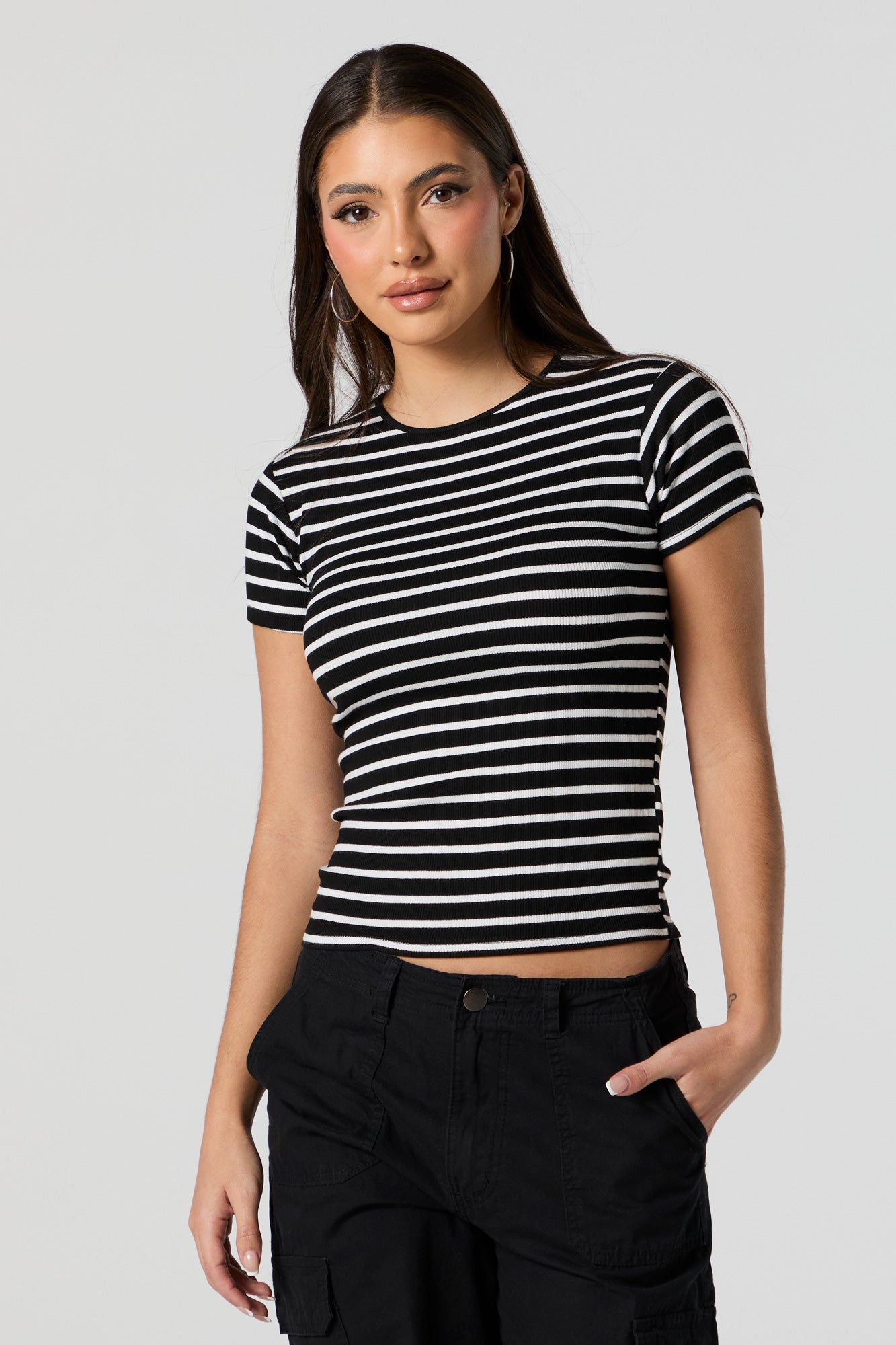 Striped Ribbed Crewneck T-Shirt