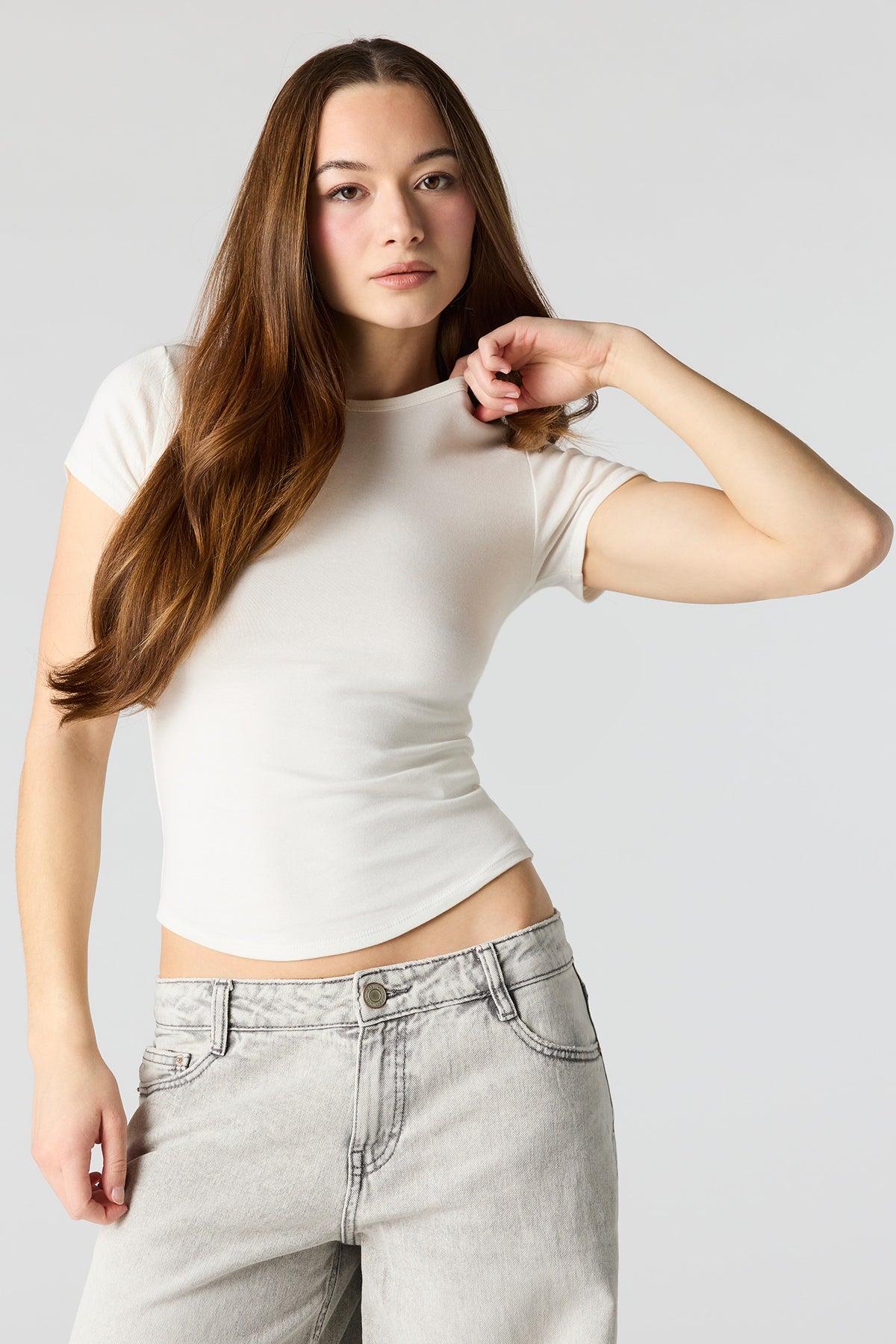 Curved Hem T-Shirt - Ivory