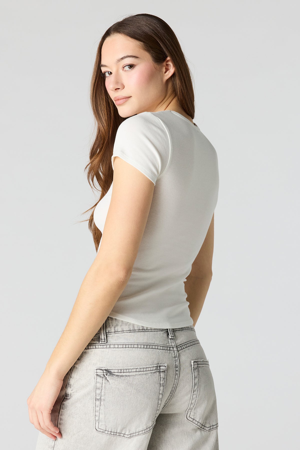 Alt View 2. Curved Hem T-Shirt - Ivory