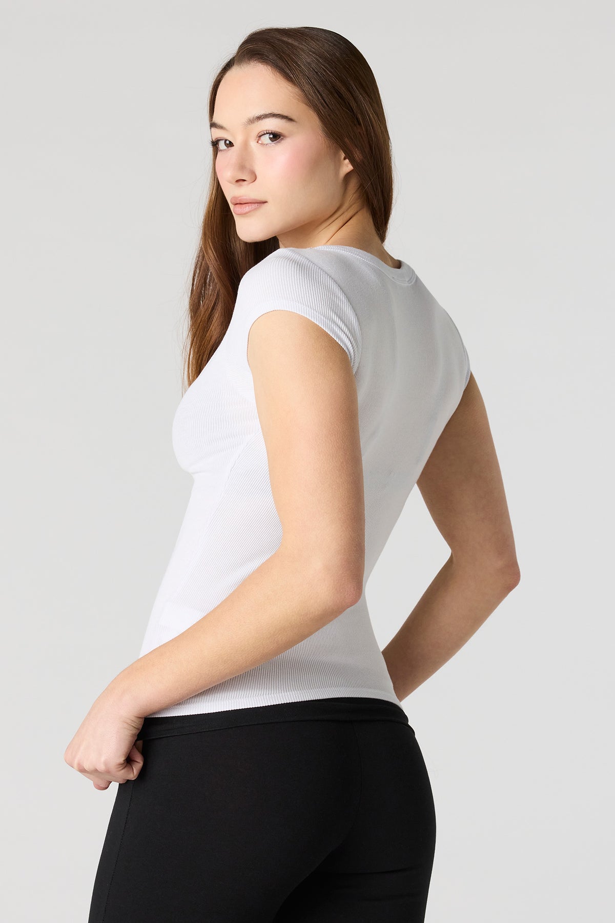 Alt View 2. Ribbed Scoop Neck T-Shirt - White