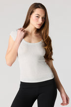 T-shirt côtelé à encolure dégagée