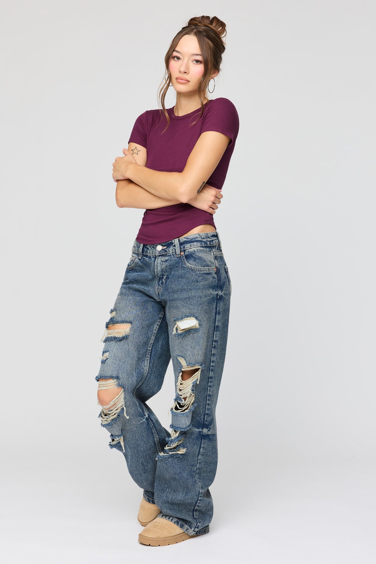 Alt View 3. Ribbed T-Shirt - Purple