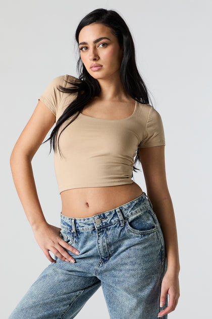 Double Layered Square Neck Cropped T-Shirt