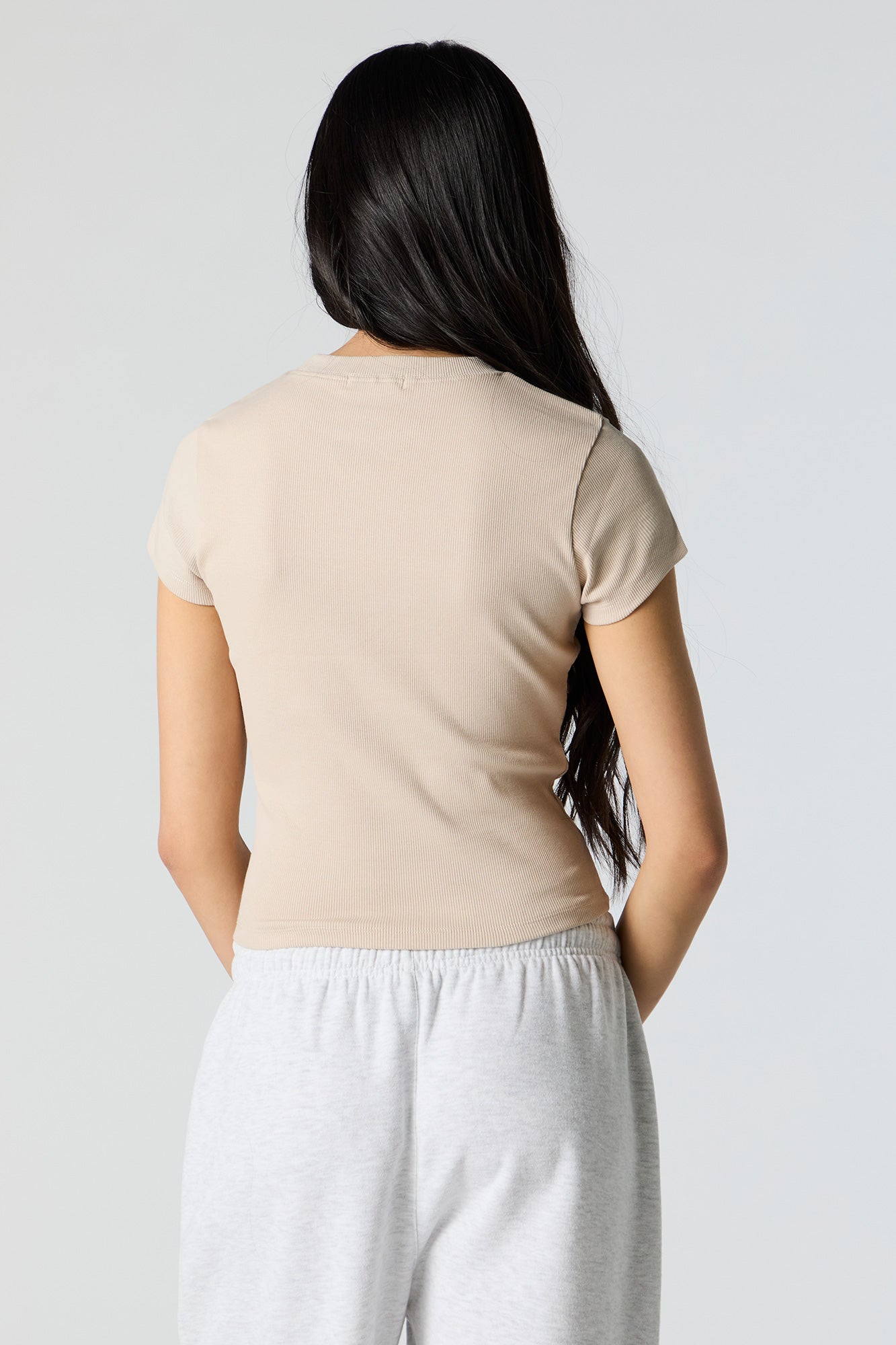 Ribbed High Neck Skimmer T-Shirt