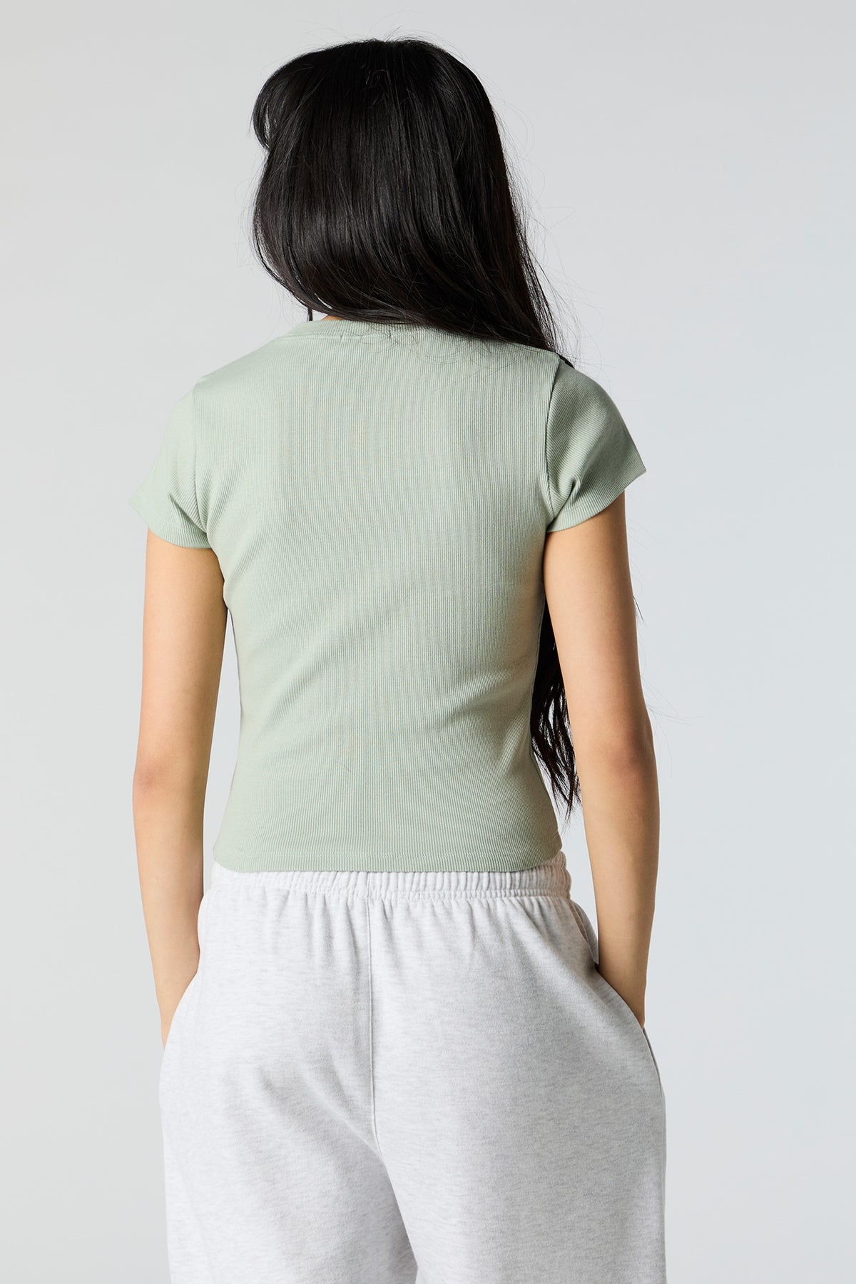 Alt View 2. Ribbed High Neck Skimmer T-Shirt - Dark Green