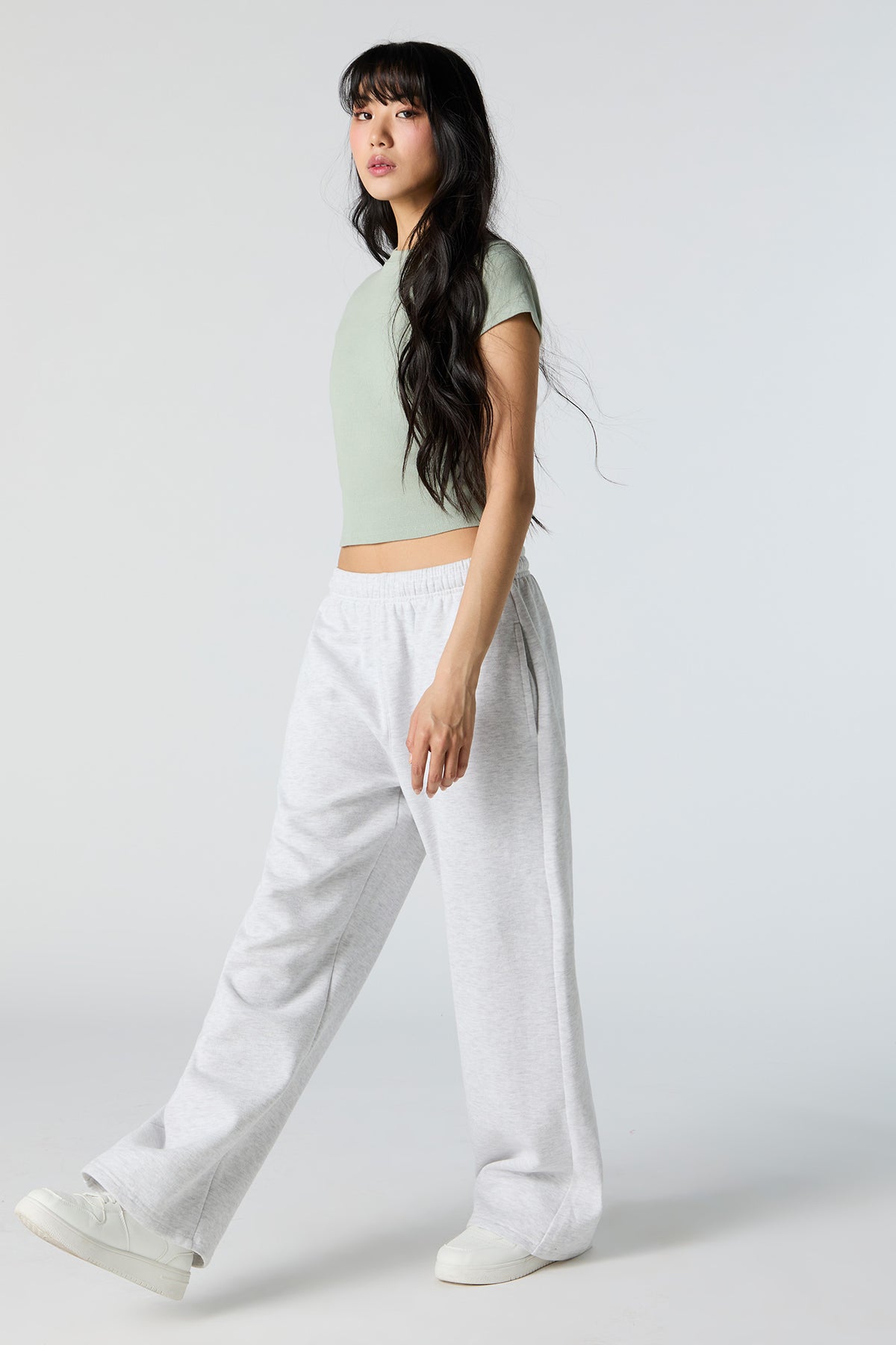 Alt View 3. Ribbed High Neck Skimmer T-Shirt - Dark Green