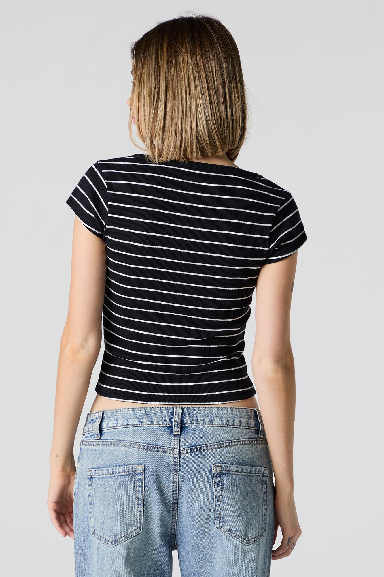 Striped Ribbed Henley Skimmer Top