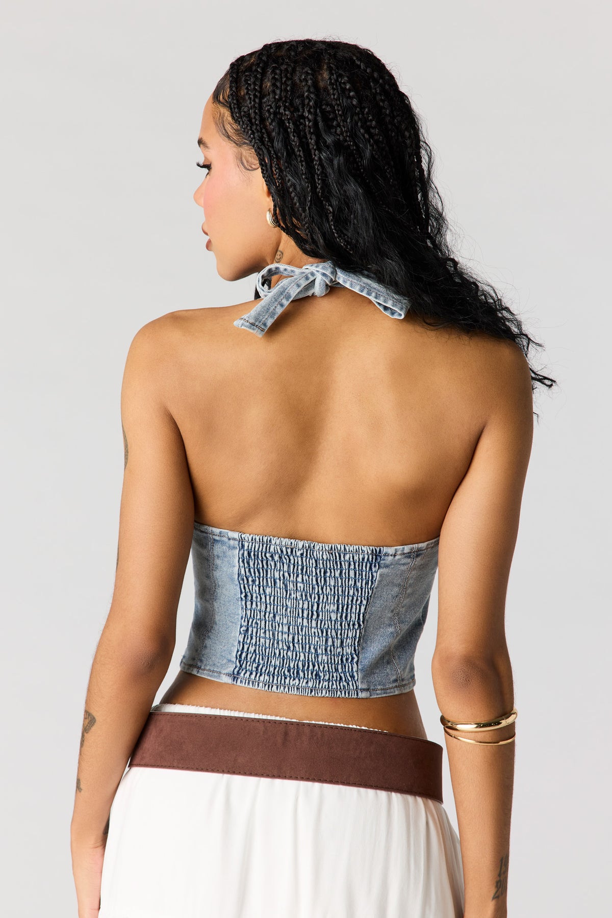 Alt View 2. Denim Bustier Top - Pacific Blue