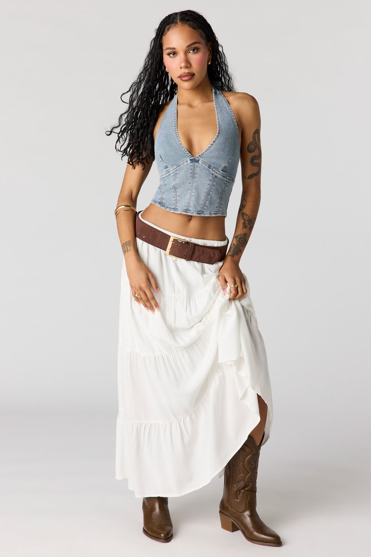 Alt View 3. Denim Bustier Top - Pacific Blue