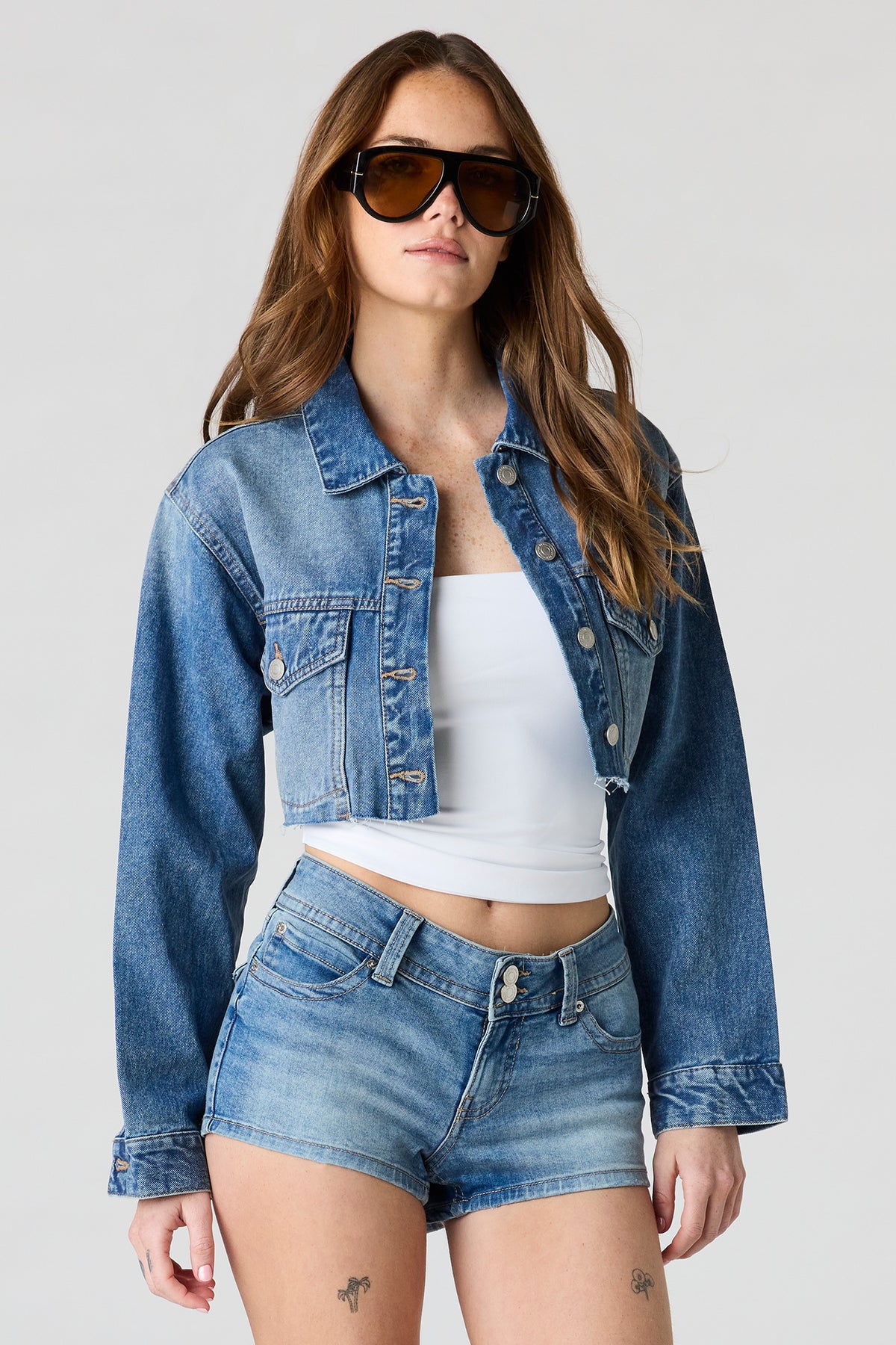 Cropped Cut-Off Denim Jacket - Midnight Blue