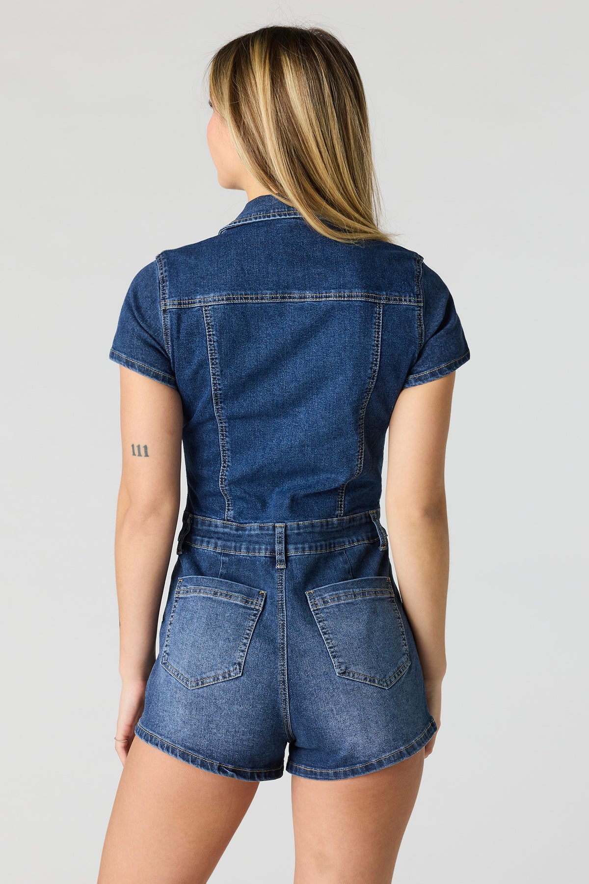Alt View 2. Stretch Denim Zip-Up Romper - Denim Blue