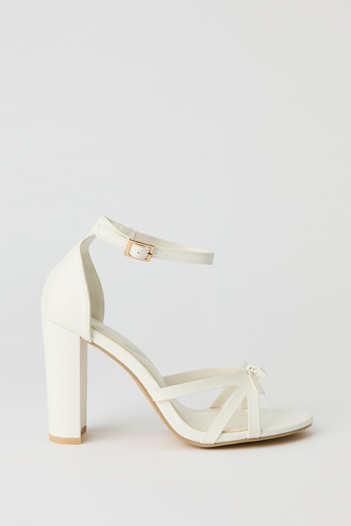 Strappy Bow Ankle Strap High Heel - White