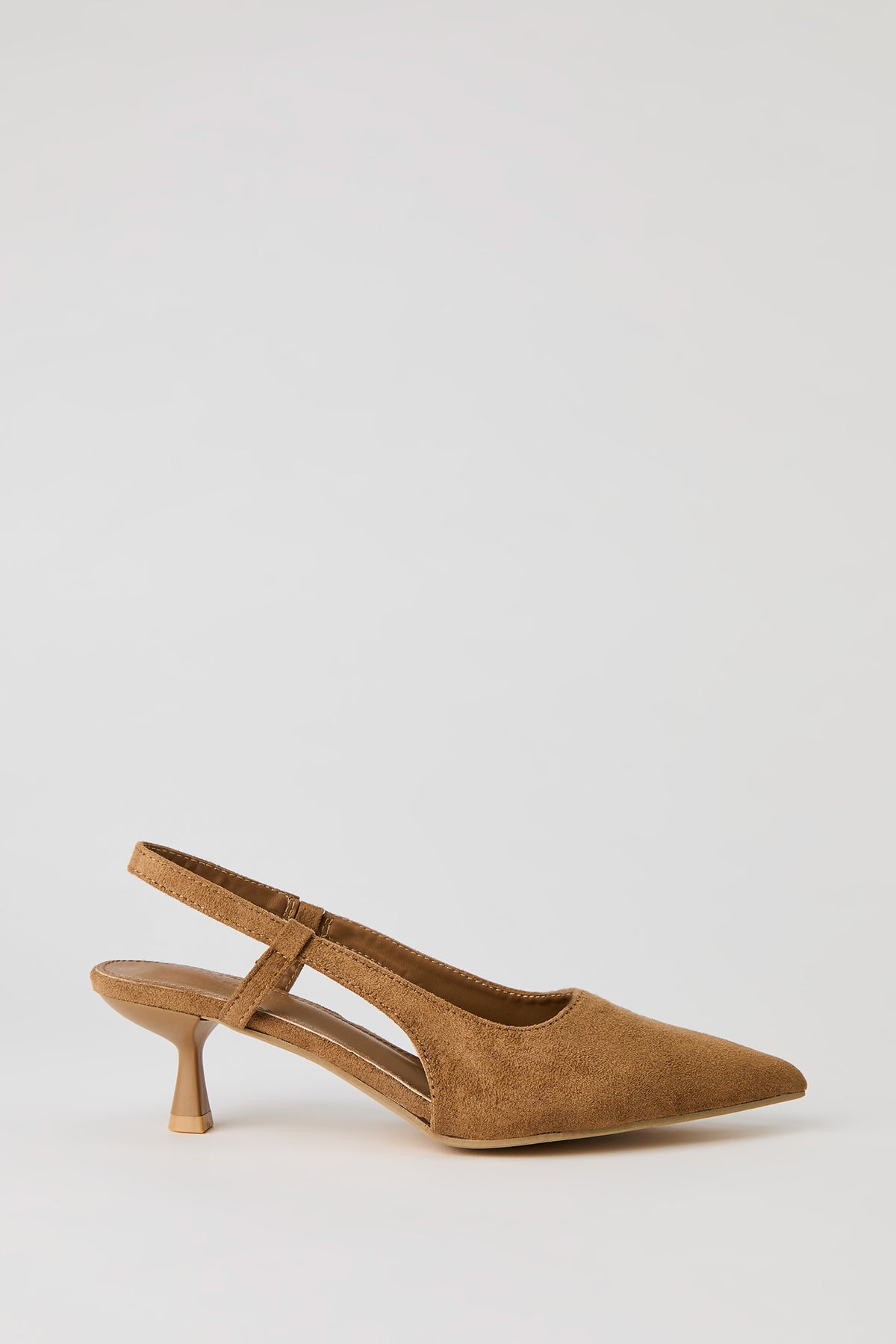 Faux Suede Slingback Kitten Heel - Natural