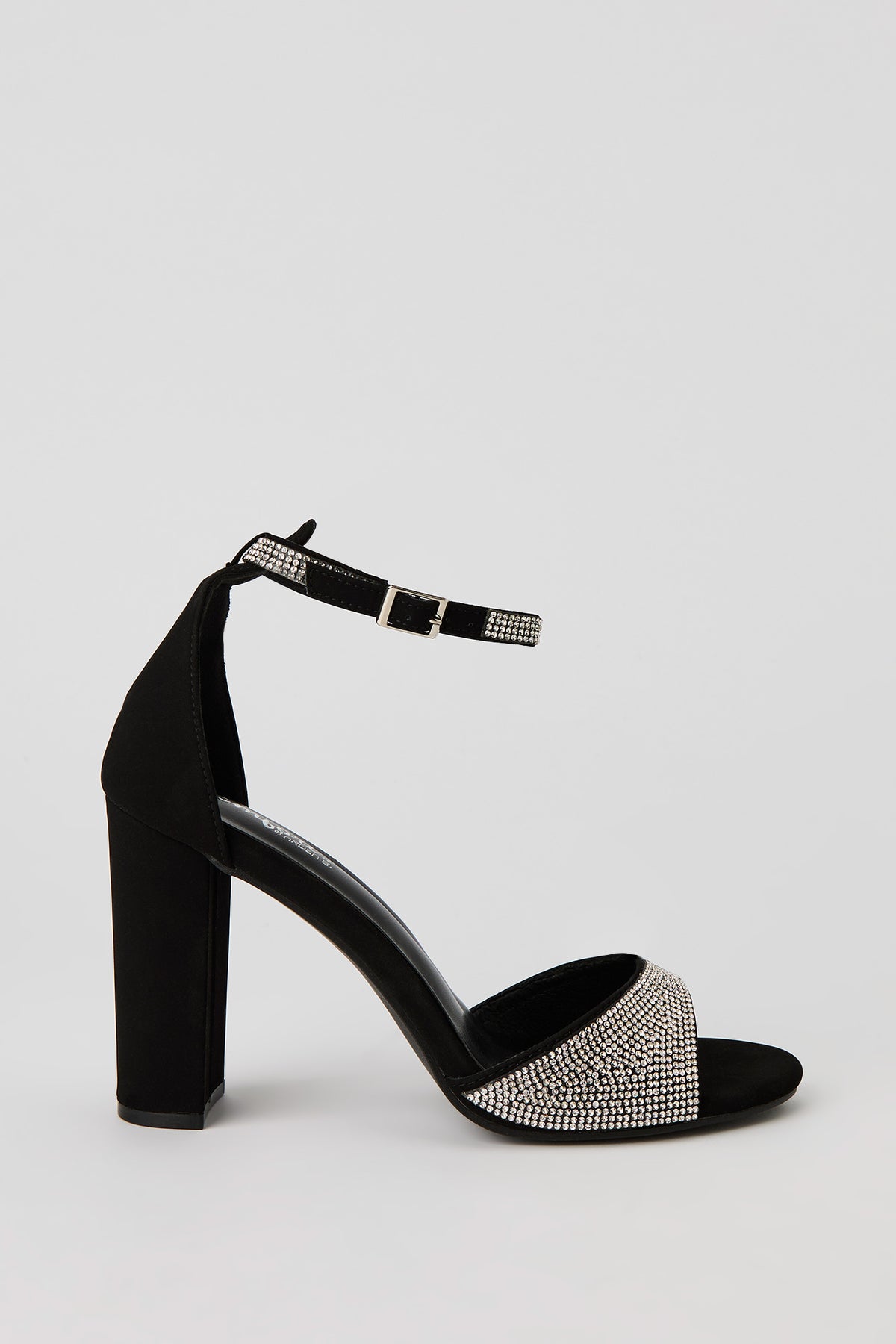 Rhinestone Ankle Band High Heel - Black