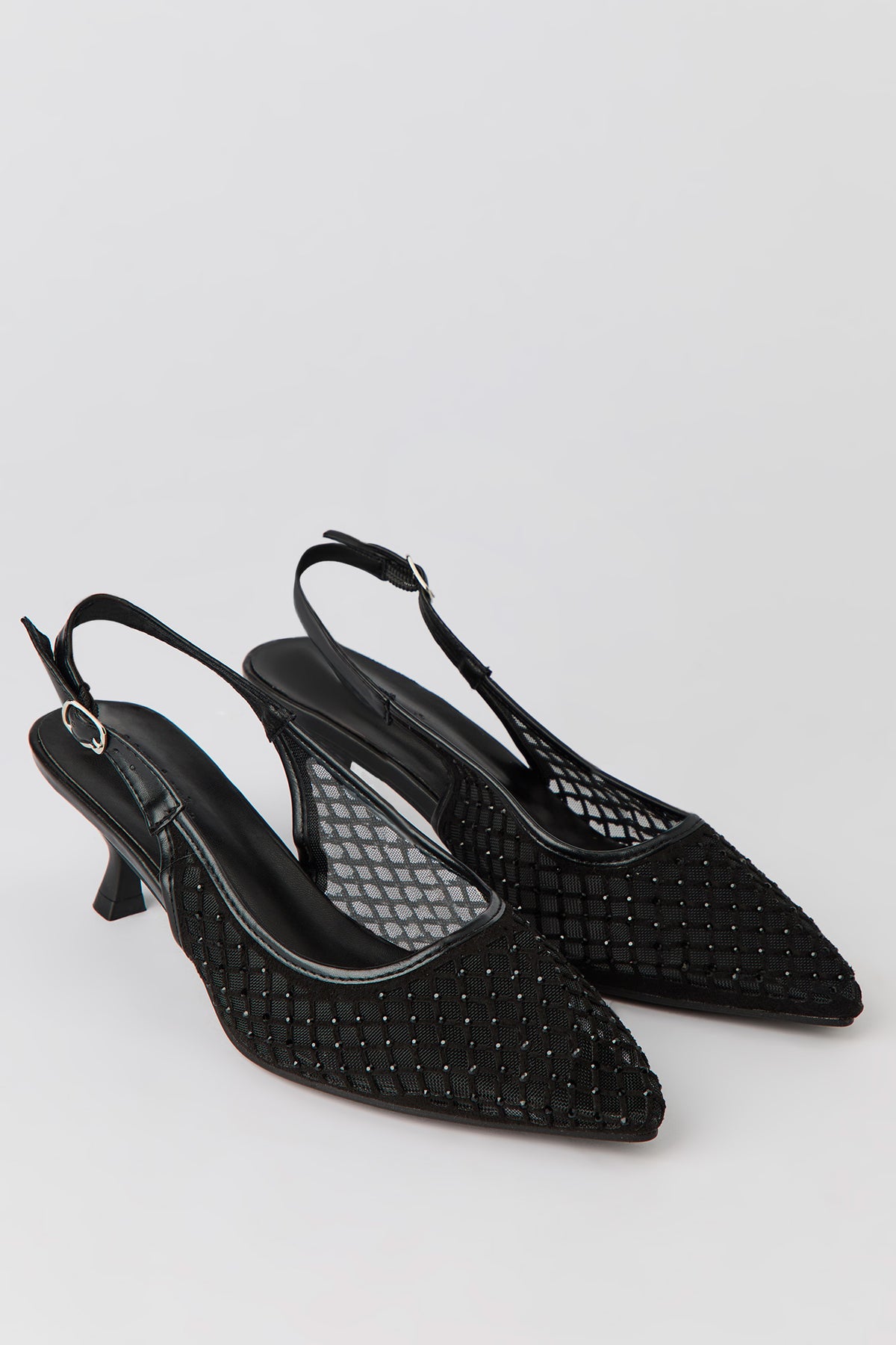Alt View 2. Mesh Slingback Kitten Heels - Black