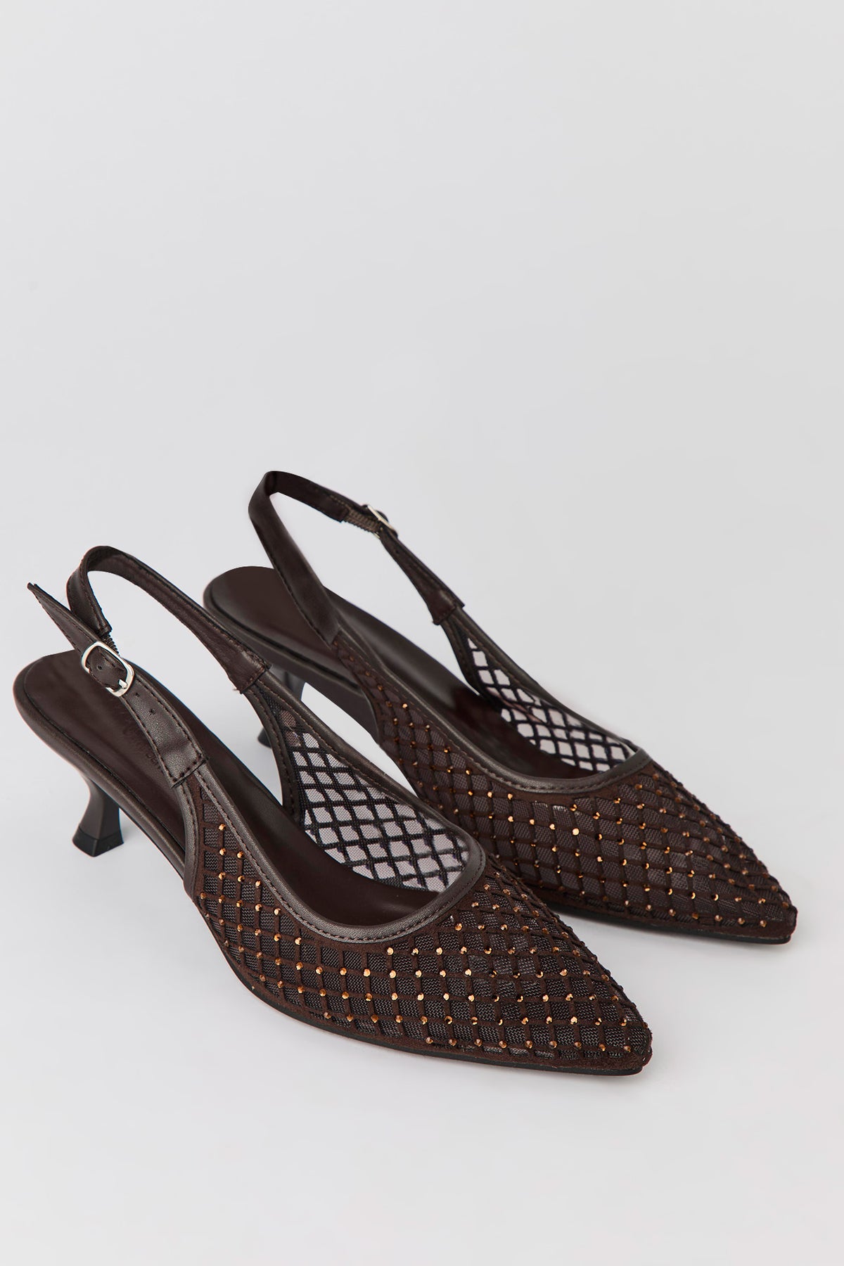 Alt View 2. Mesh Slingback Kitten Heels - Brown