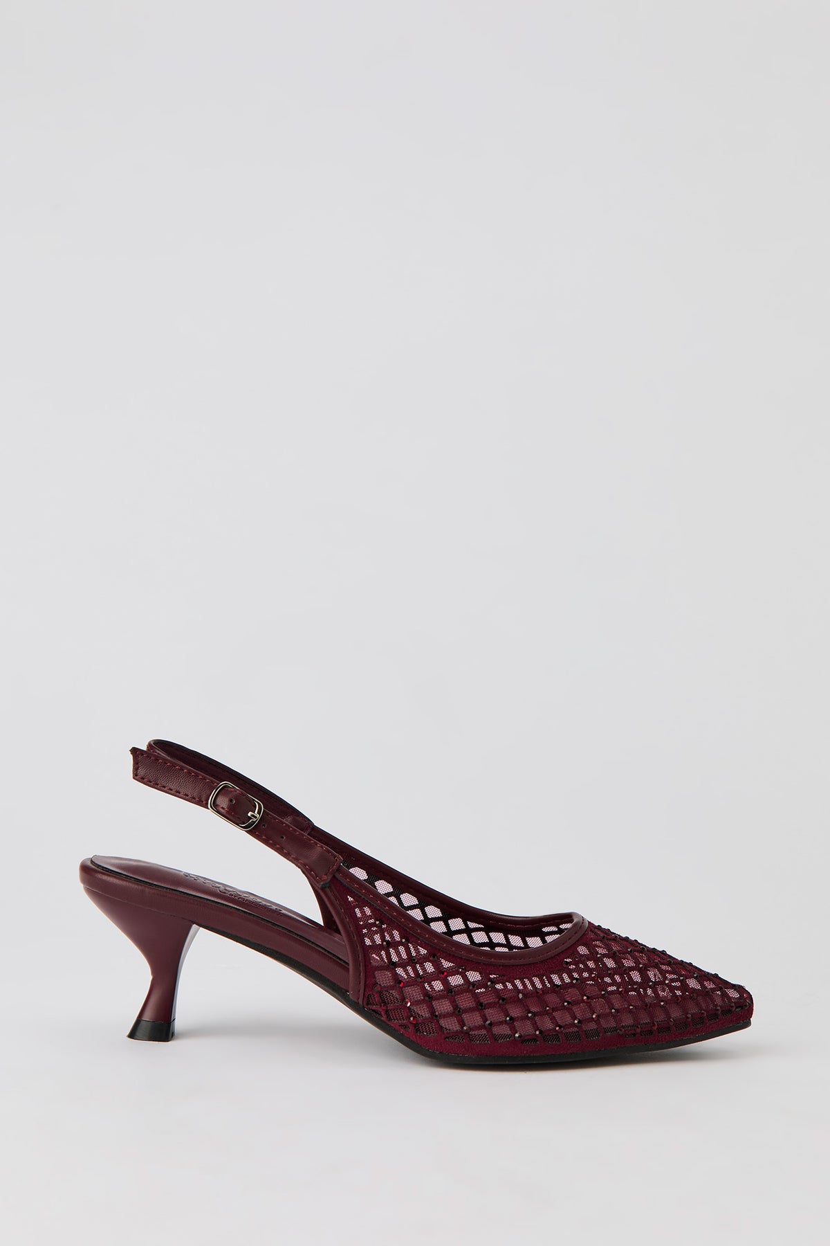Mesh Slingback Kitten Heels - Burgundy