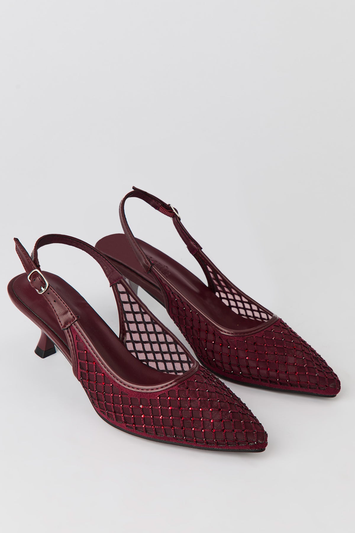Alt View 2. Mesh Slingback Kitten Heels - Burgundy