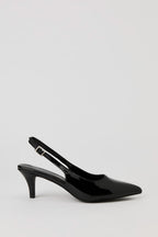Escarpins à talons bobine avec bride arrière en similicuir verni