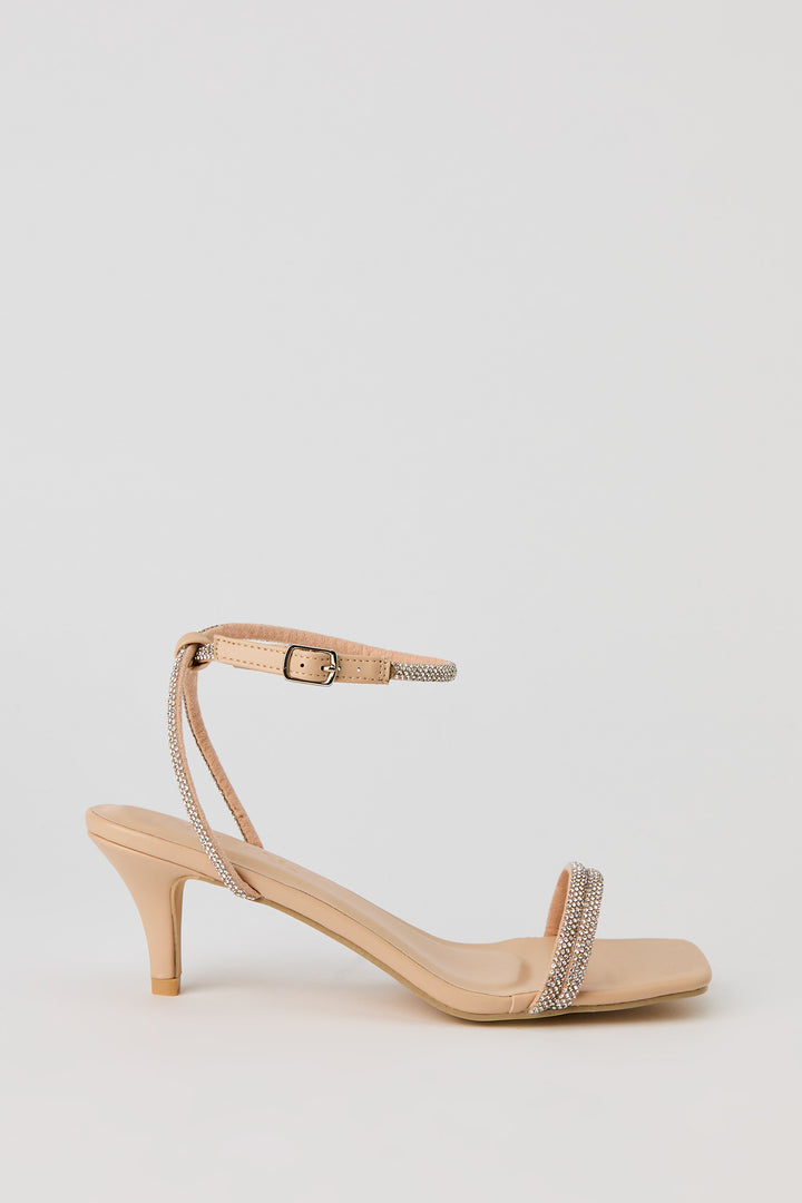 Rhinestone Strappy Kitten Heel